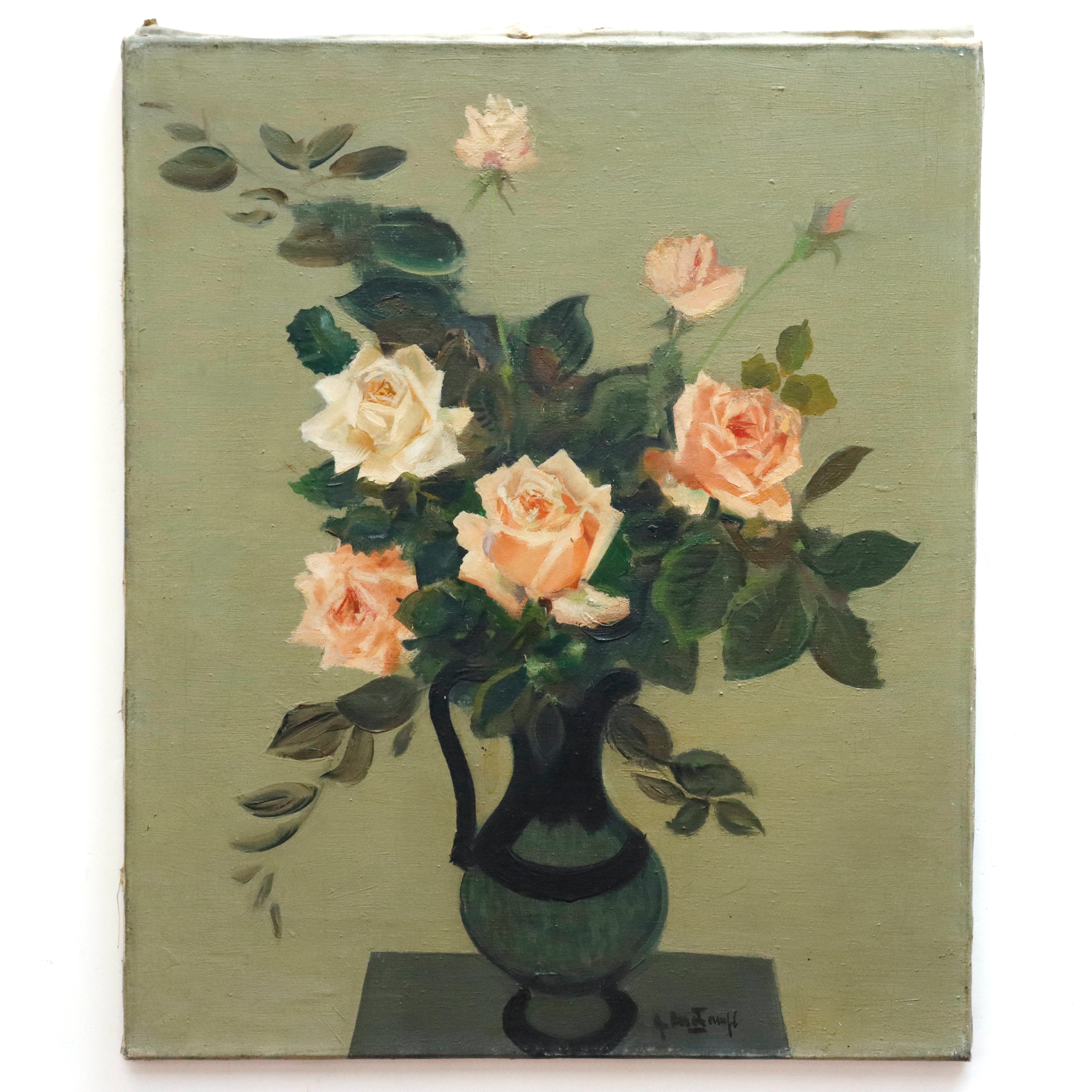 Modernist French Floral Still Life Oil on Canvas Painting | Work of Man