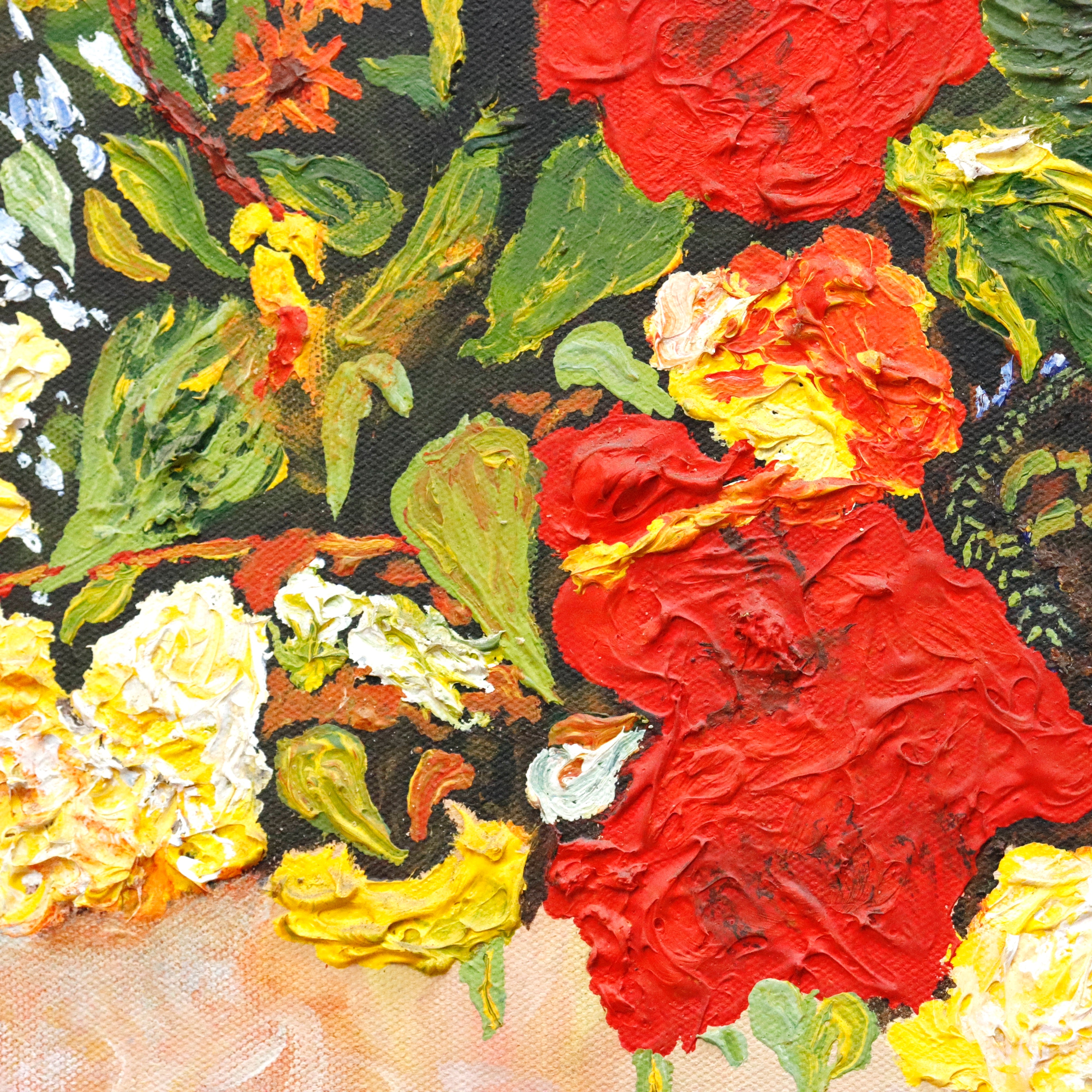 AW958: D. Walliamar Modernist floral Still Life Oil on Canvas Late 20th Century