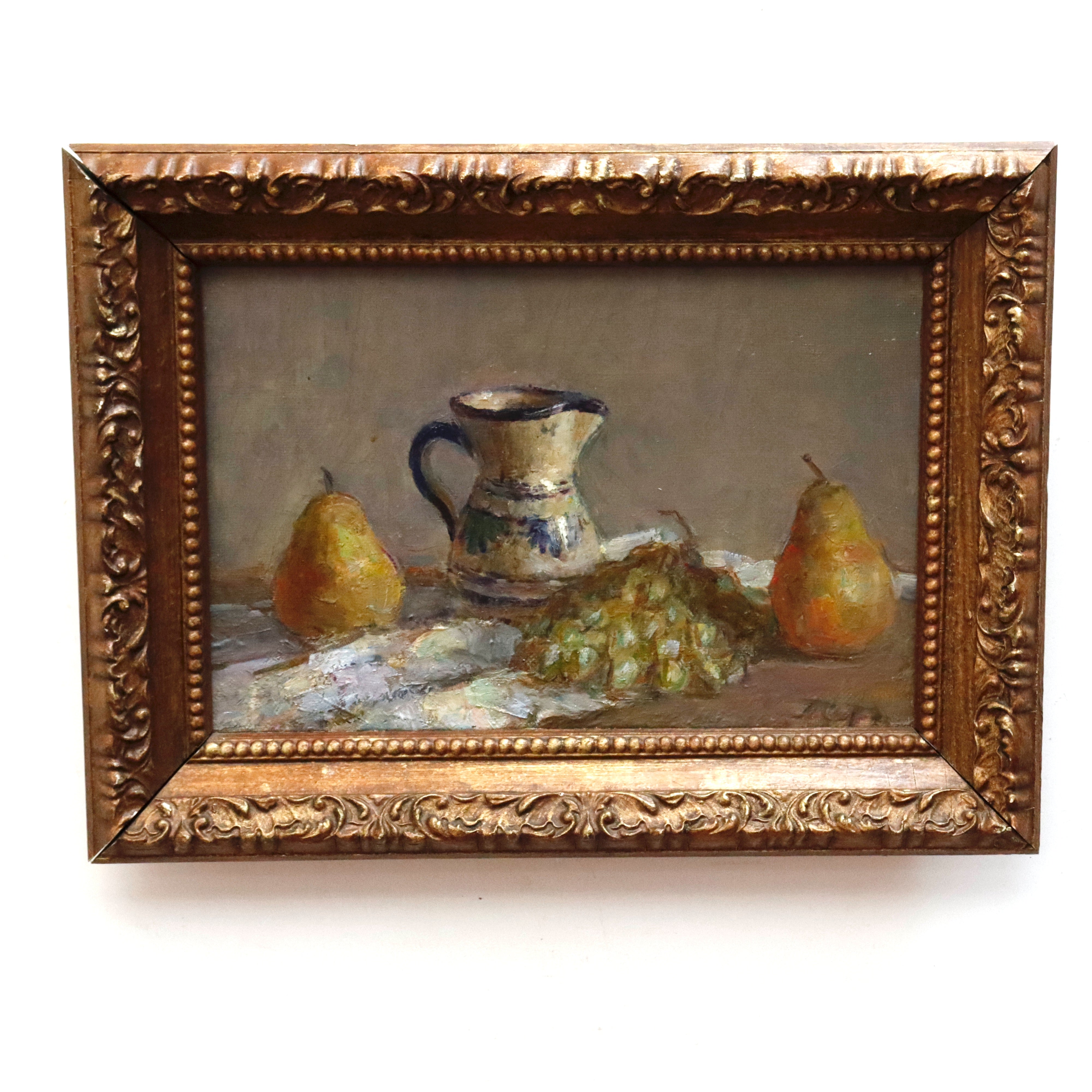 AW185: Tatyana Petrova Still Life With Grapes and Pears Oil on Canvas Painting
