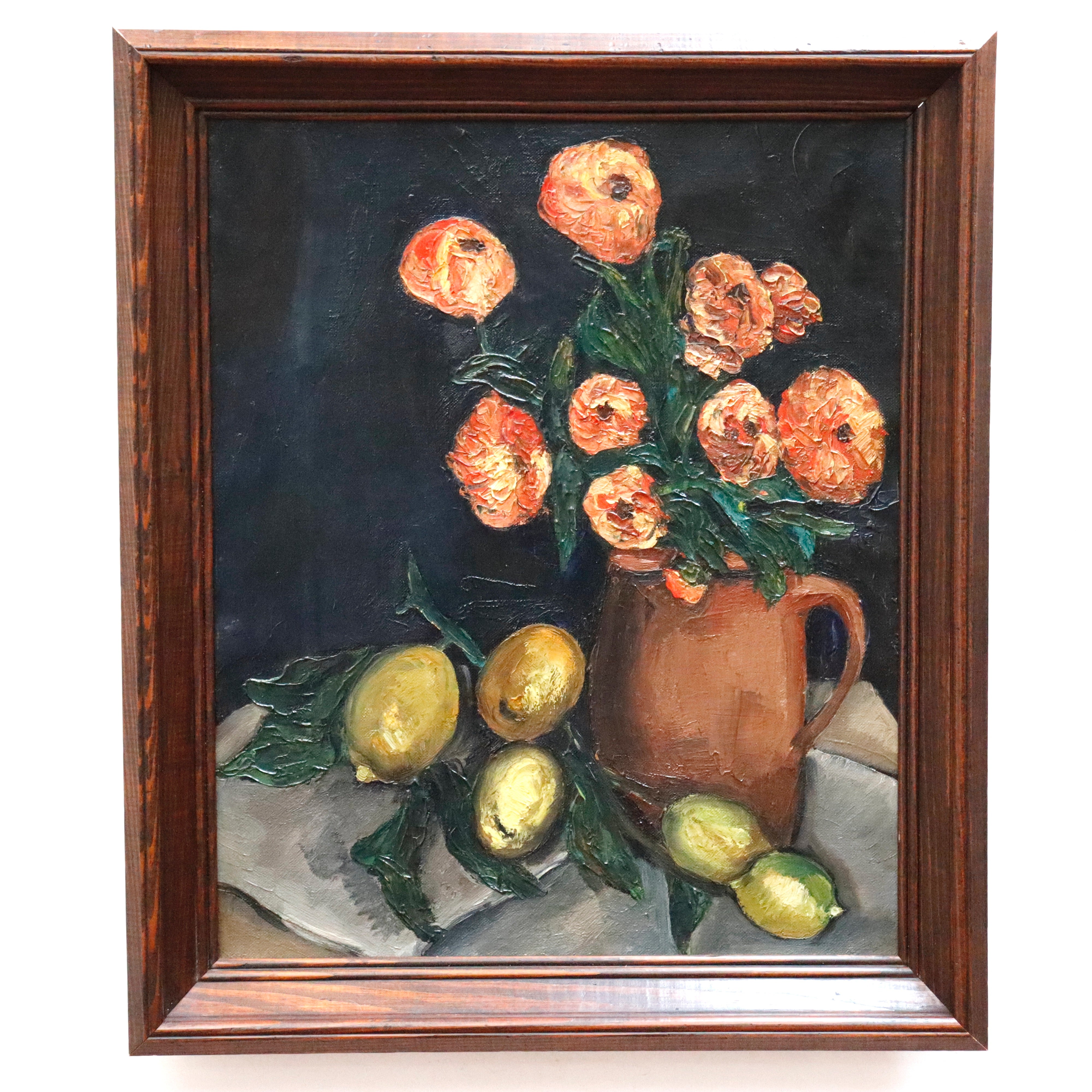 AW949: Antique French Floral and Fruit Oil on Canvas Painting Circa 1900