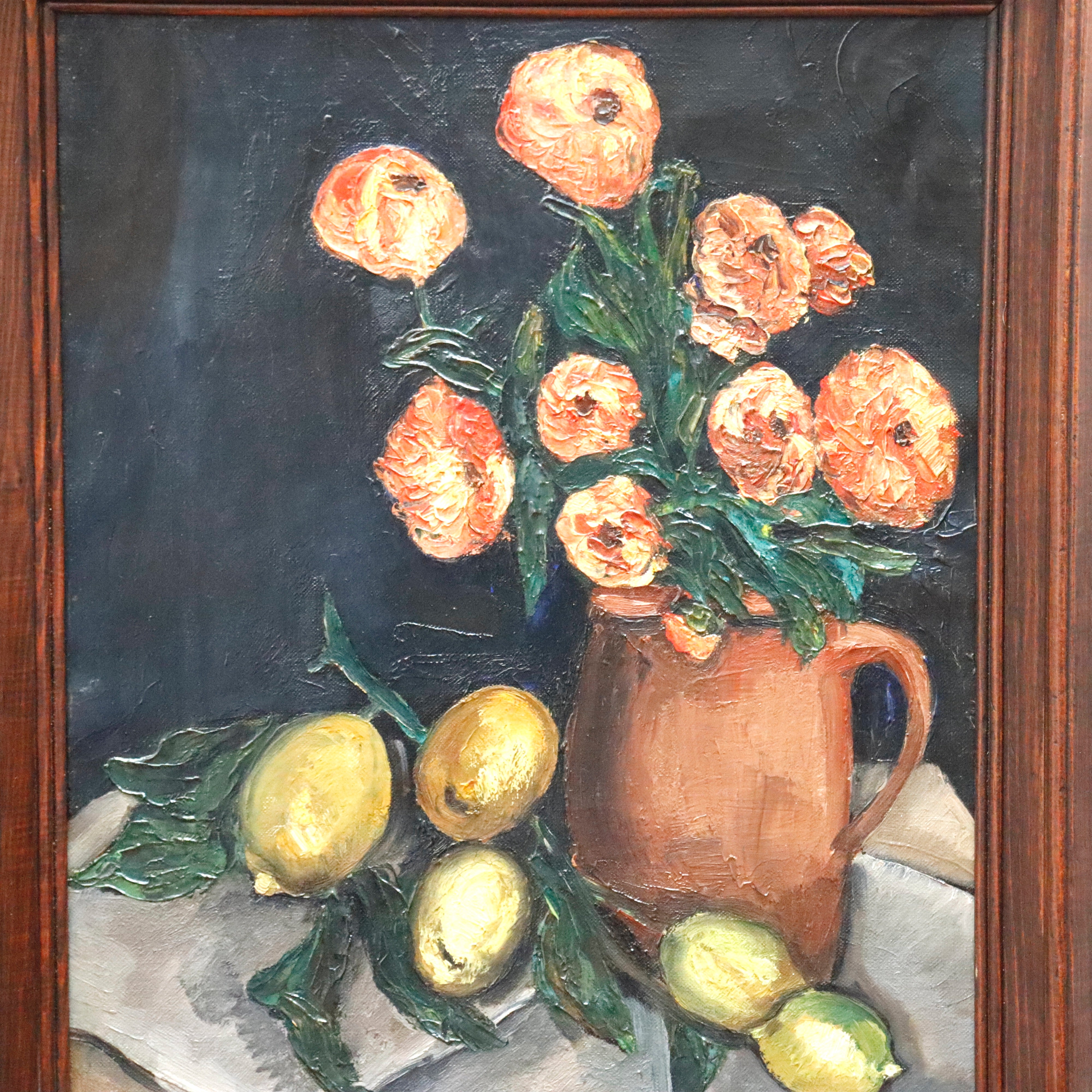 AW949: Antique French Floral and Fruit Oil on Canvas Painting Circa 1900