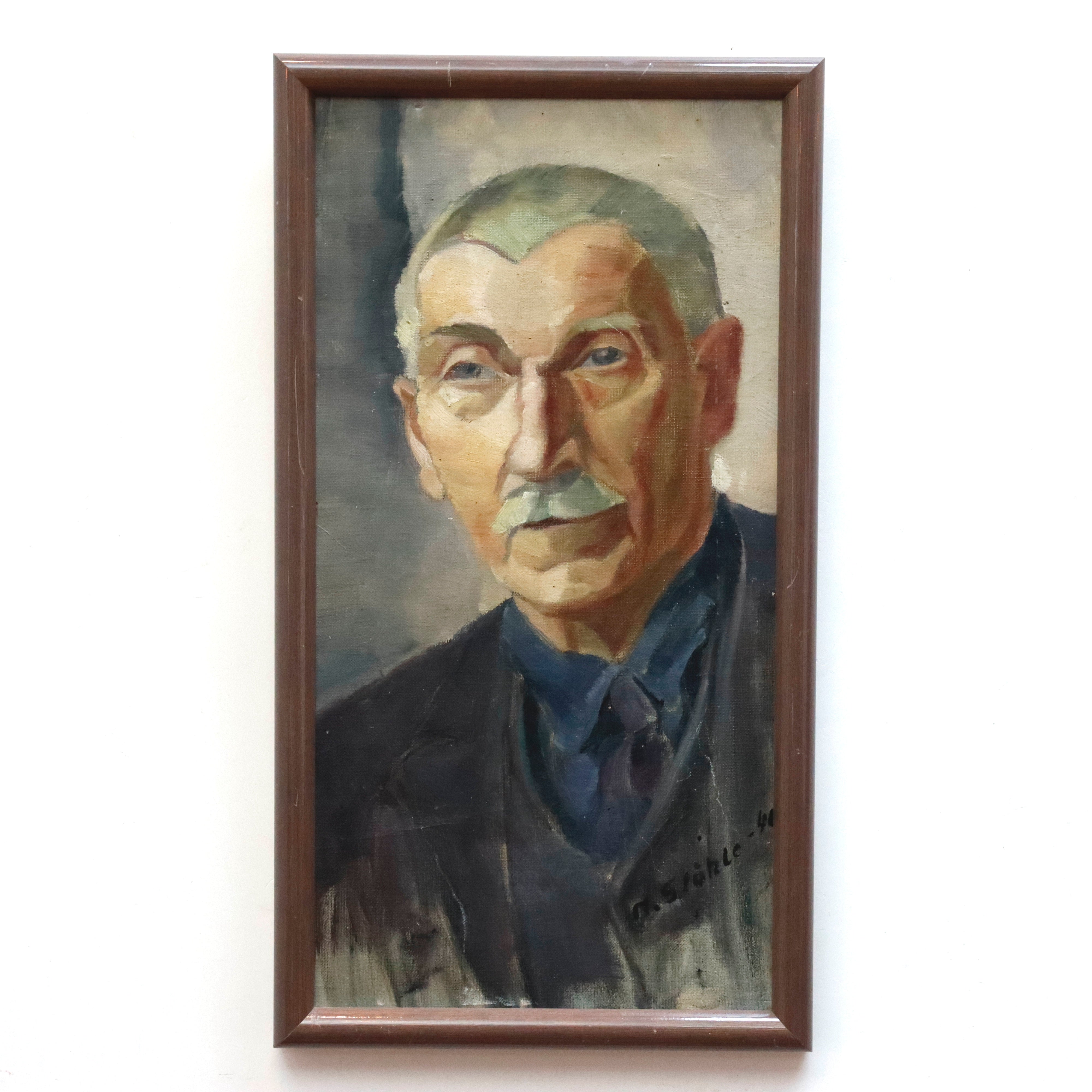 AW948: Mid Century Portrait of a Gentleman Oil on Canvas Painting