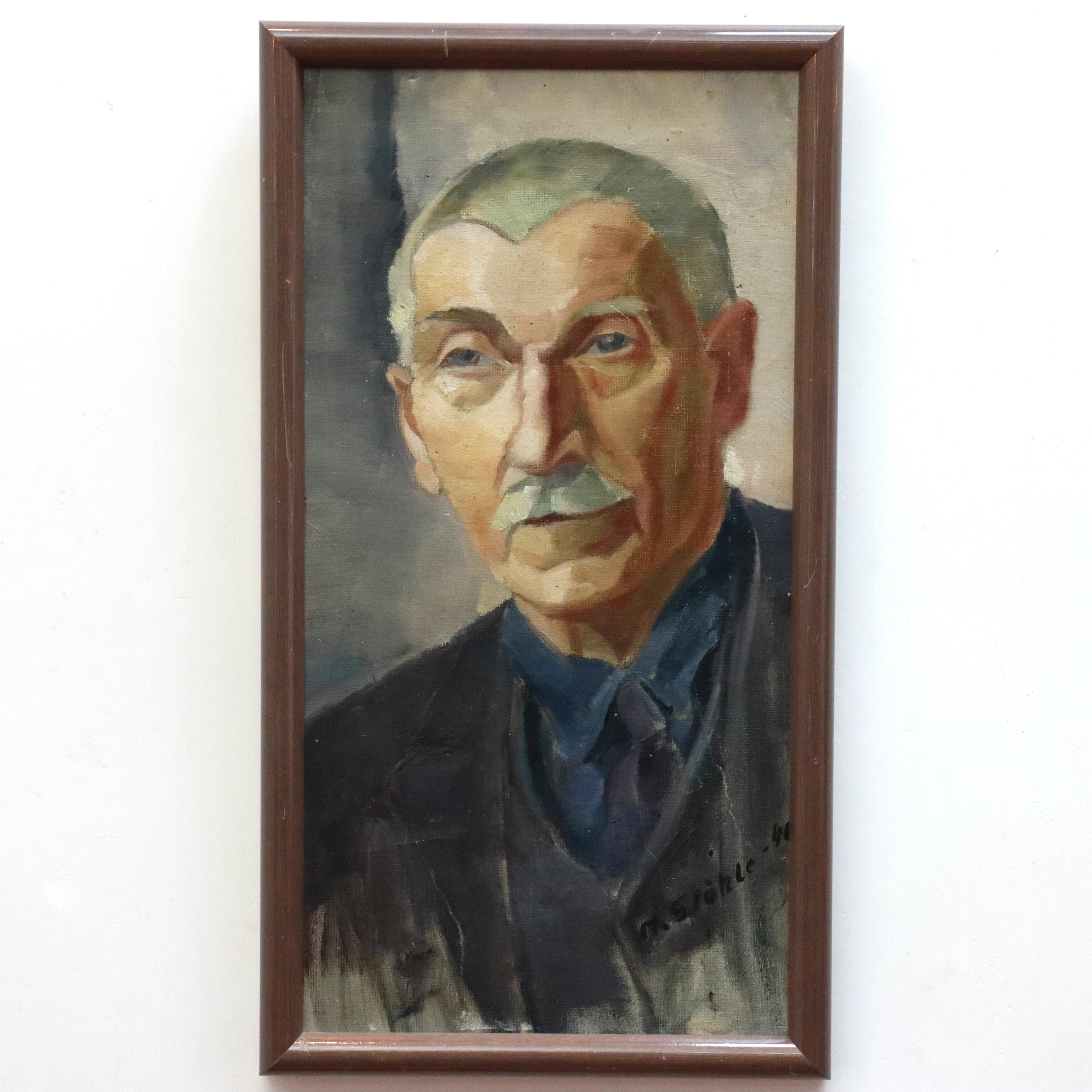 AW948: Mid Century Portrait of a Gentleman Oil on Canvas Painting