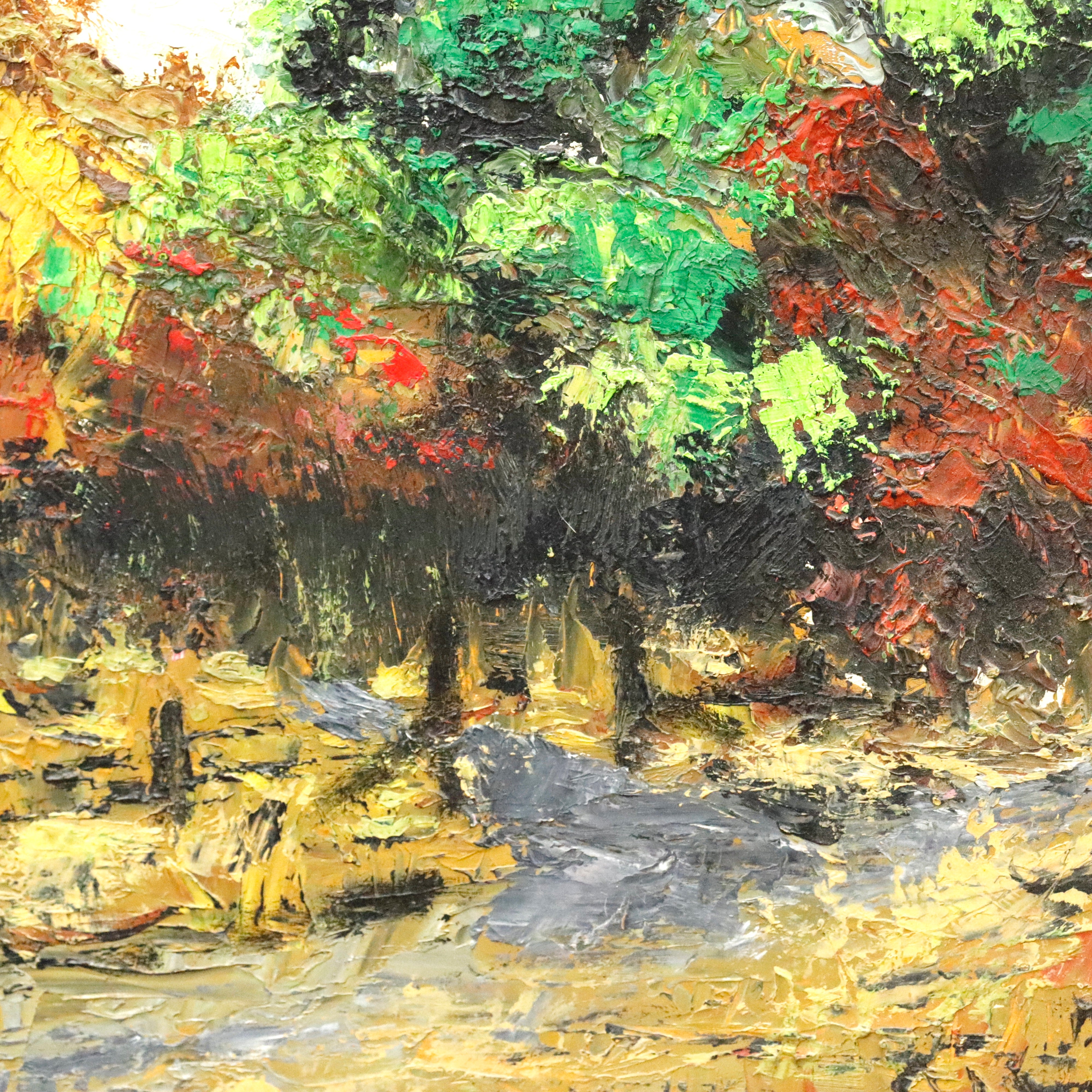 AW961: BK Litle Oil on Masonite Board Landscape Painting Early 20th Century