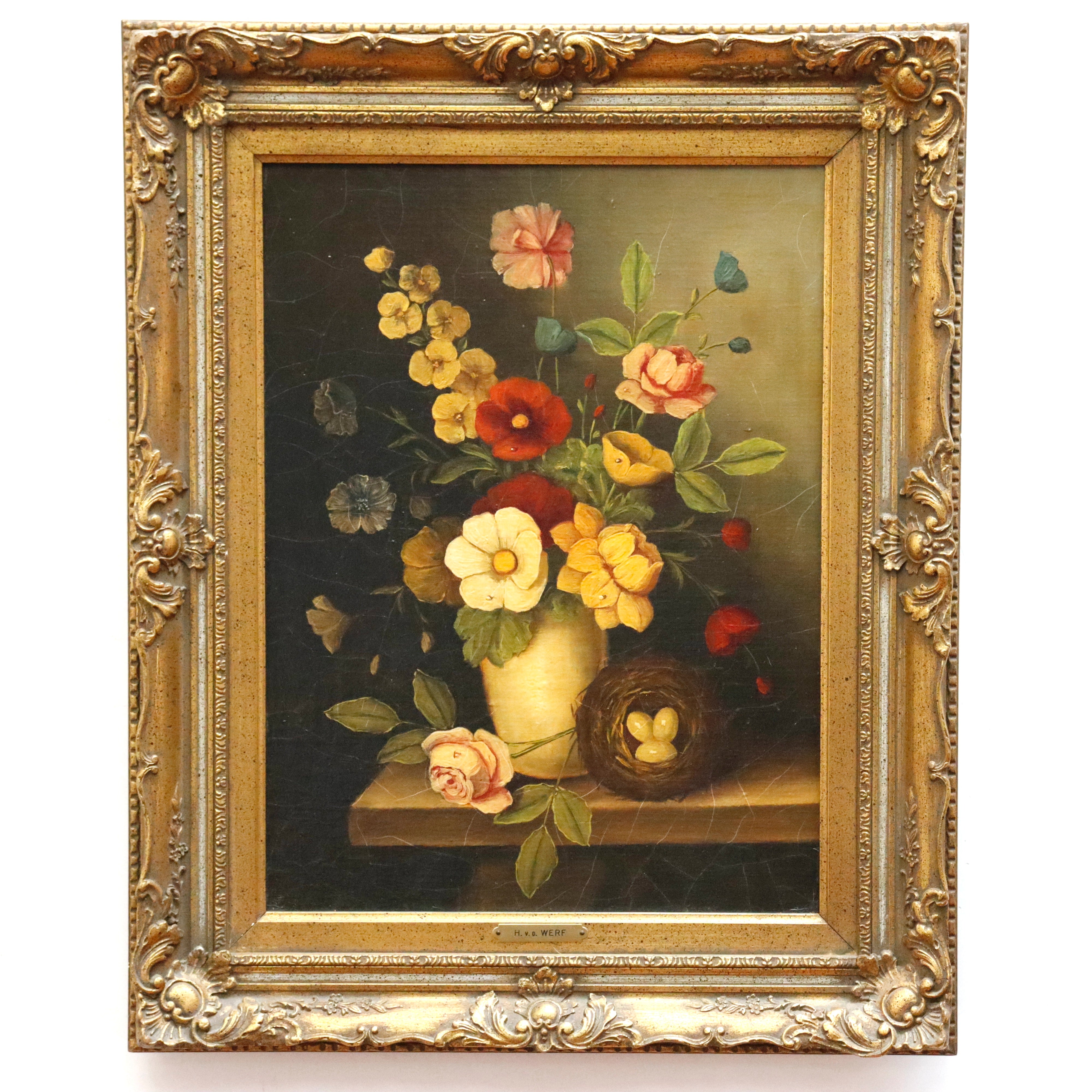 AW955: Jan Hendrik Van De Werf Dutch Style Floral Still Life Oil on Canvas Laid To Board