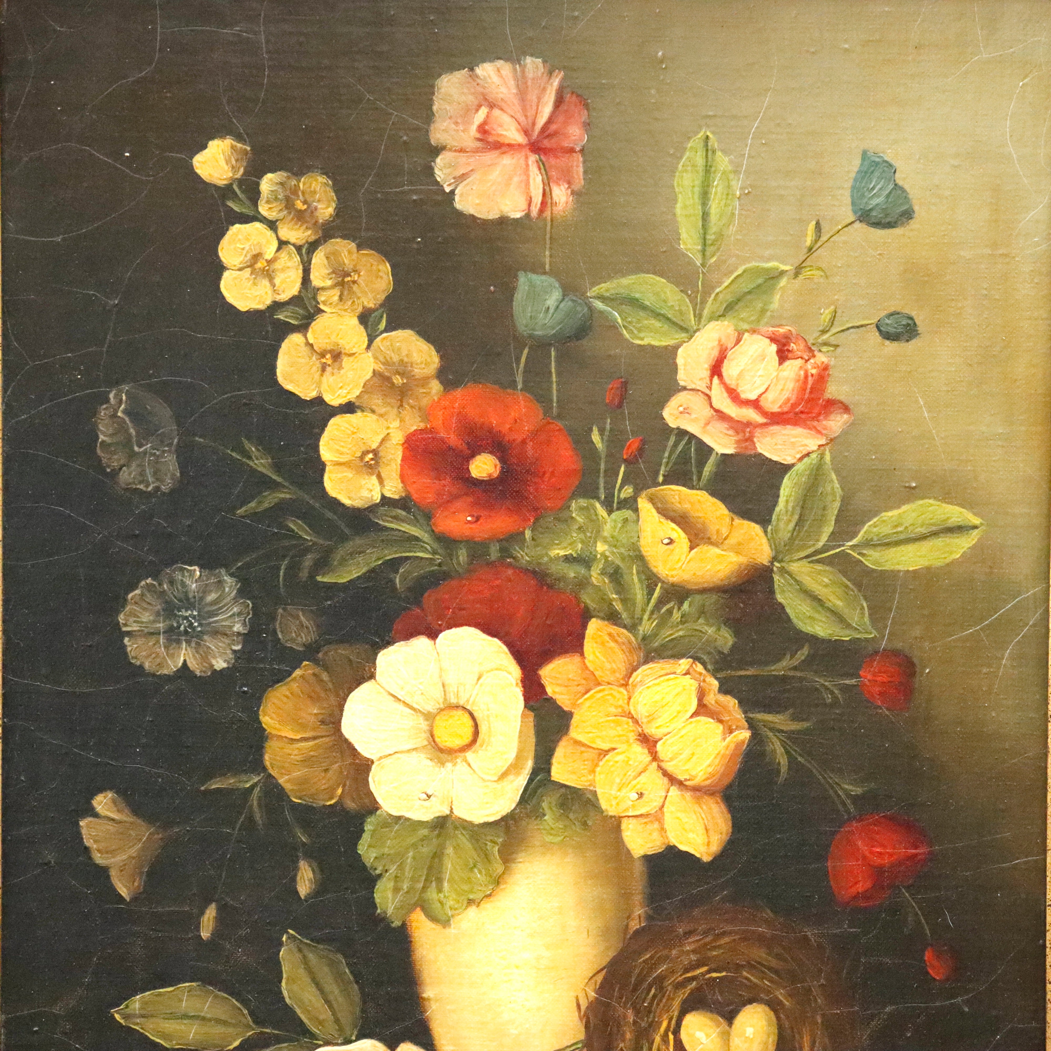 AW955: Jan Hendrik Van De Werf Dutch Style Floral Still Life Oil on Canvas Laid To Board