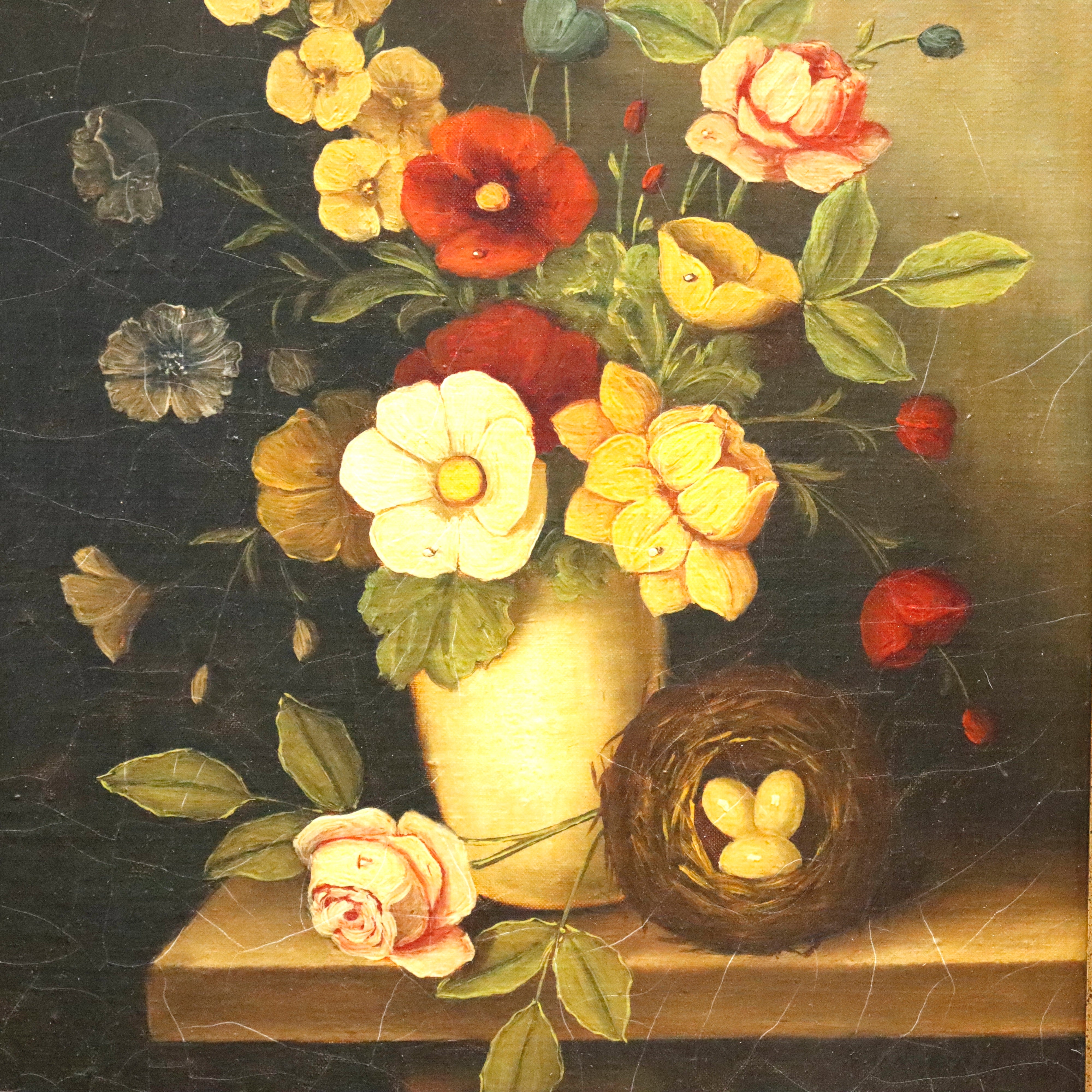 AW955: Jan Hendrik Van De Werf Dutch Style Floral Still Life Oil on Canvas Laid To Board