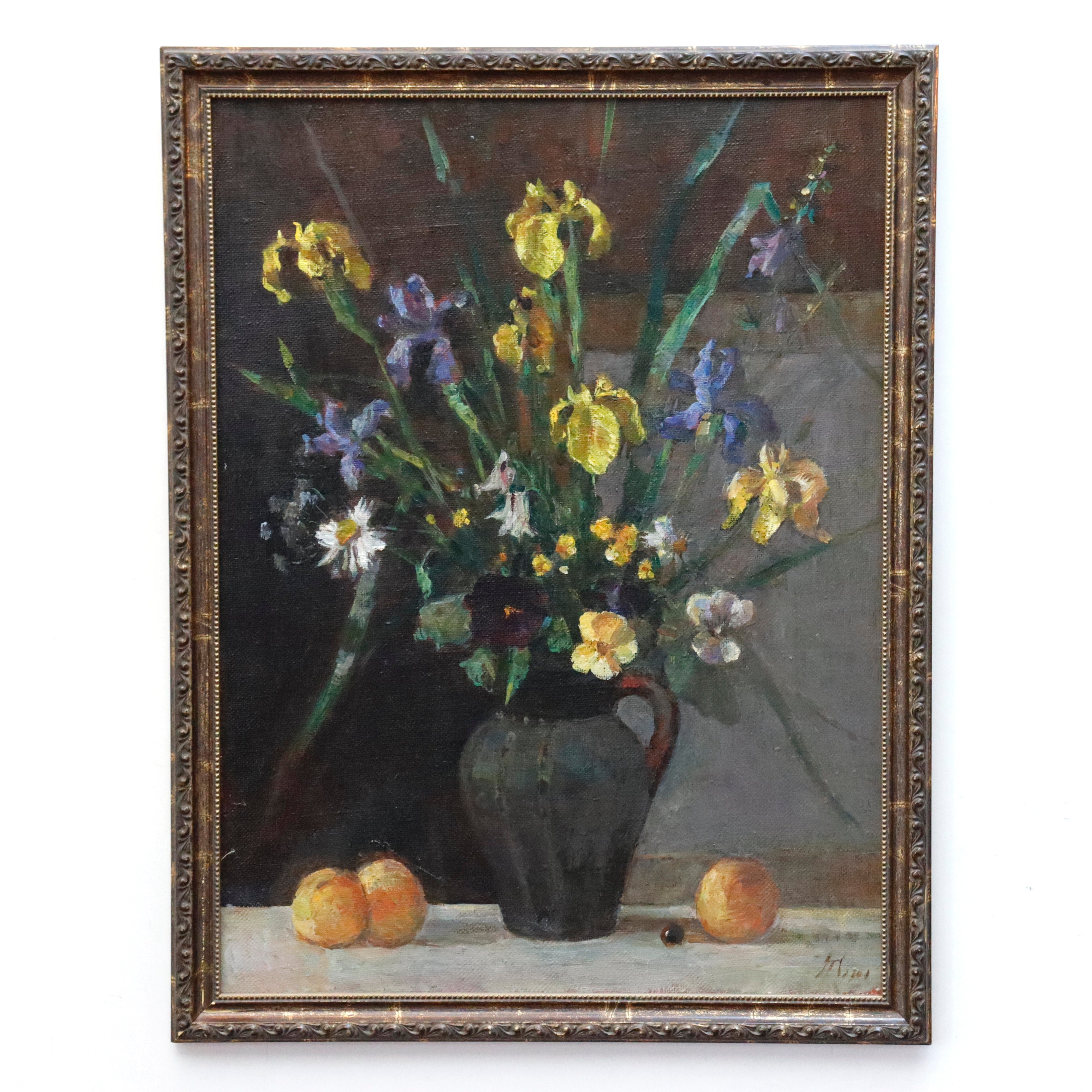 Tatyana Petrova -Still Life w/ Flowers & Oranges Oil on Canvas Painting  | Work of Man