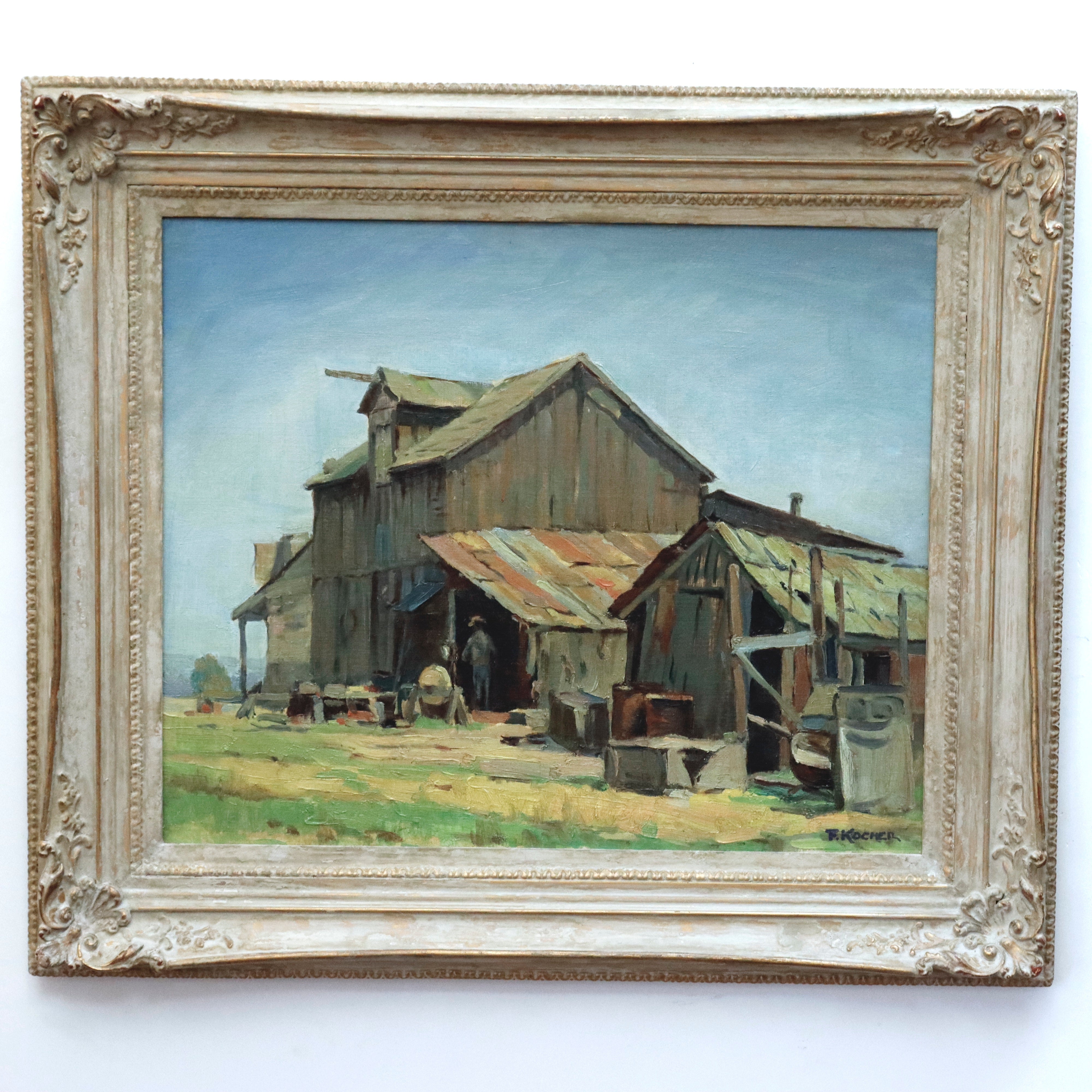 AW964: Fritz Kocher Arnaz Ranch Oil on Canvas Laid to Board Painting Los Angeles Circa 1940