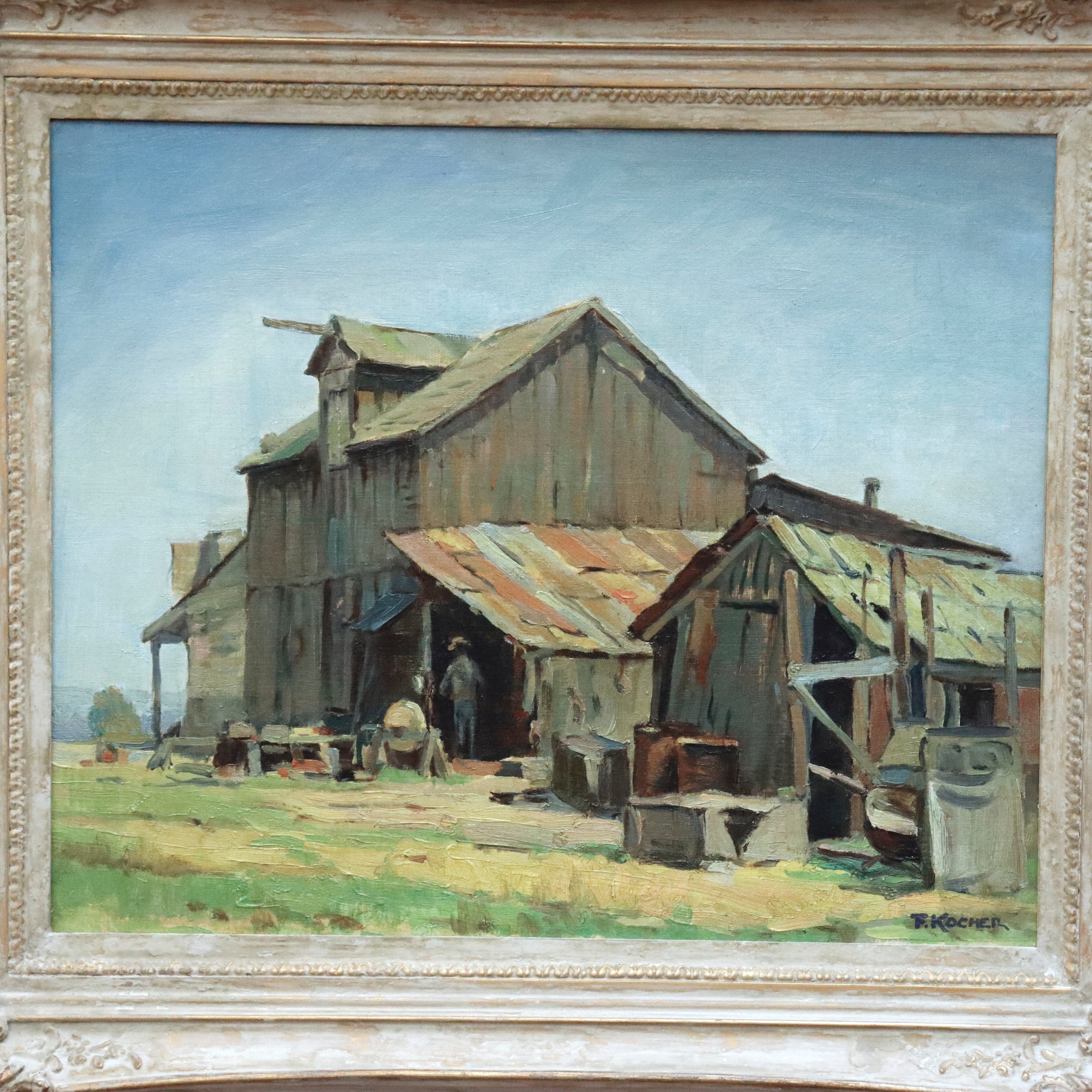 AW964: Fritz Kocher Arnaz Ranch Oil on Canvas Laid to Board Painting Los Angeles Circa 1940