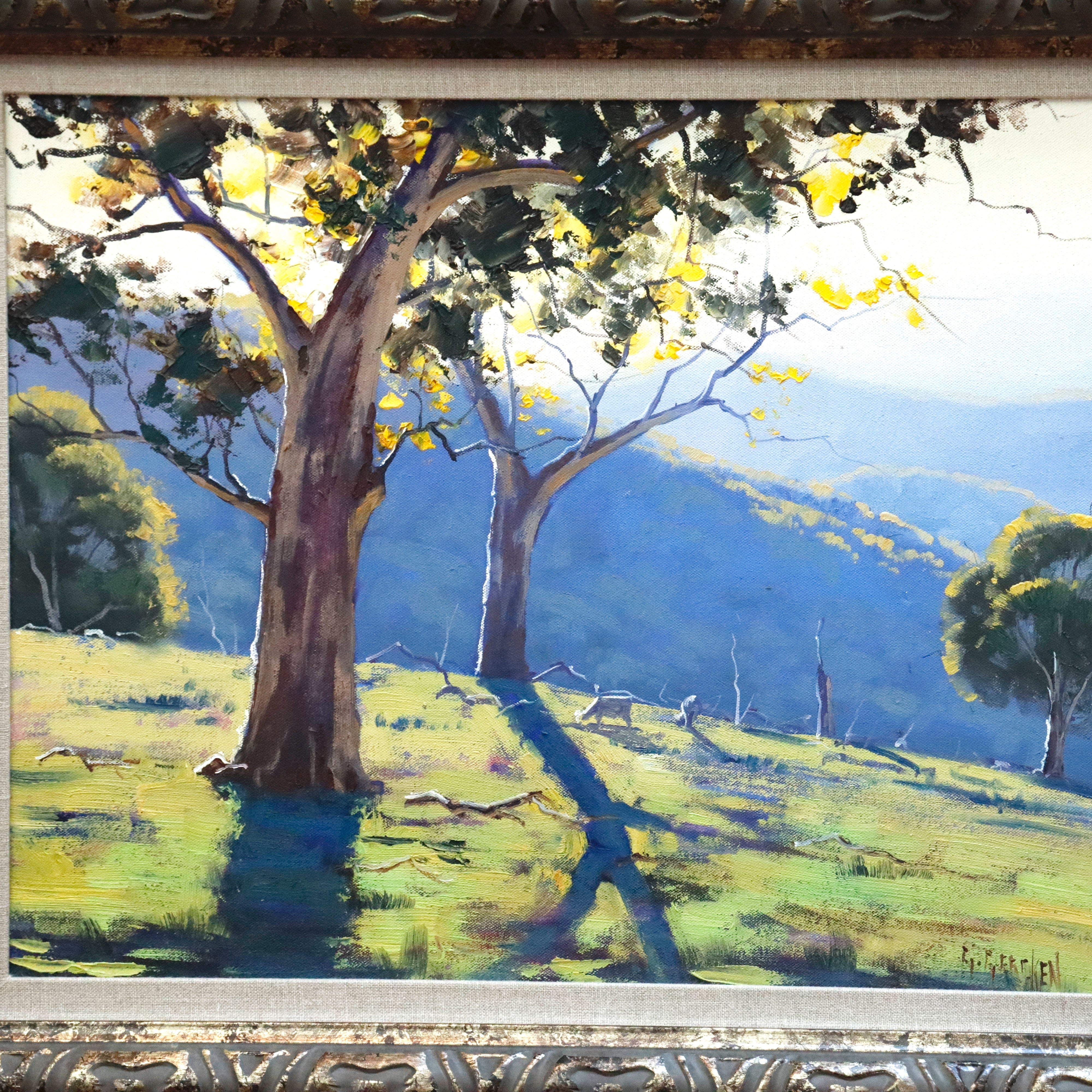 AW965: Graham Gercken Australian Blue Mountains Landscape Turin Hills Oil on Canvas Painting
