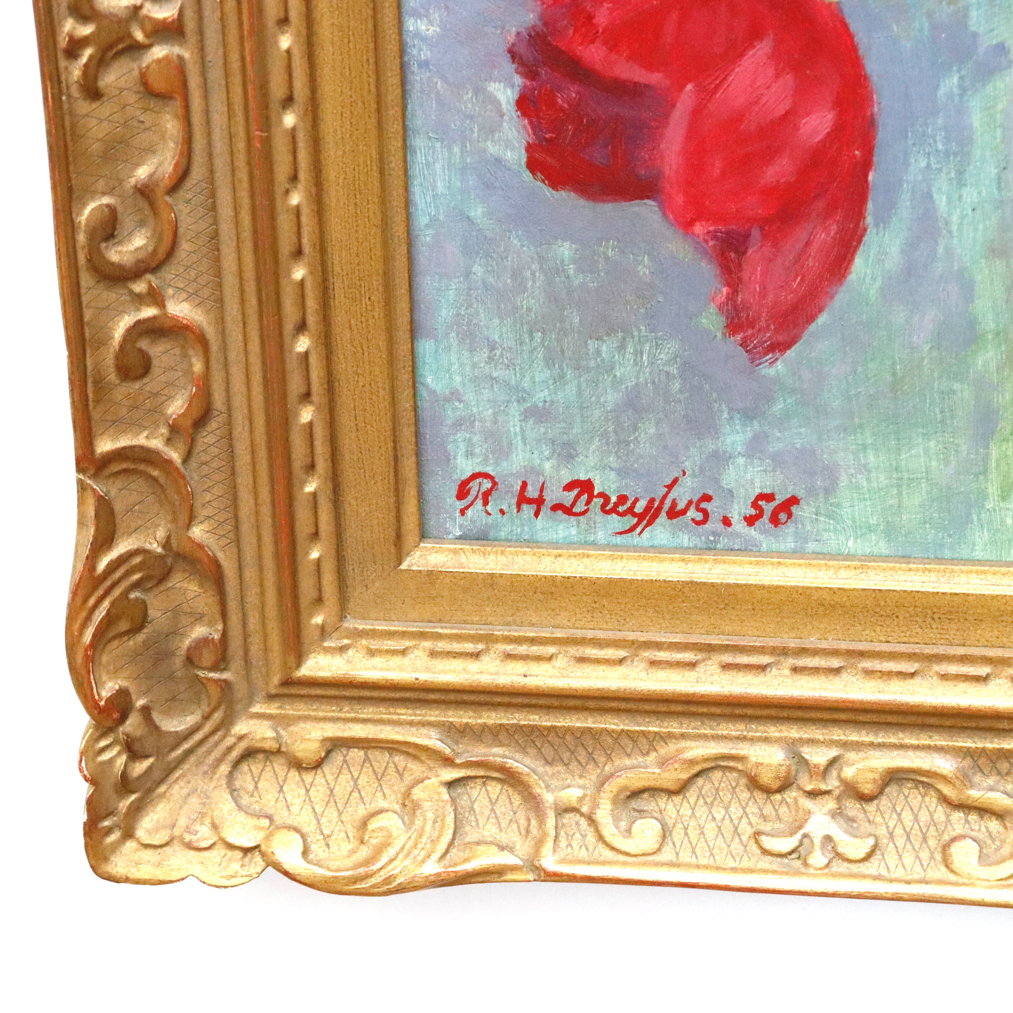 AW966: Raoul - Henri Dreyfus Impressionist Floral Still Life of Tulips Oil on Canvas Painting Circa 1956