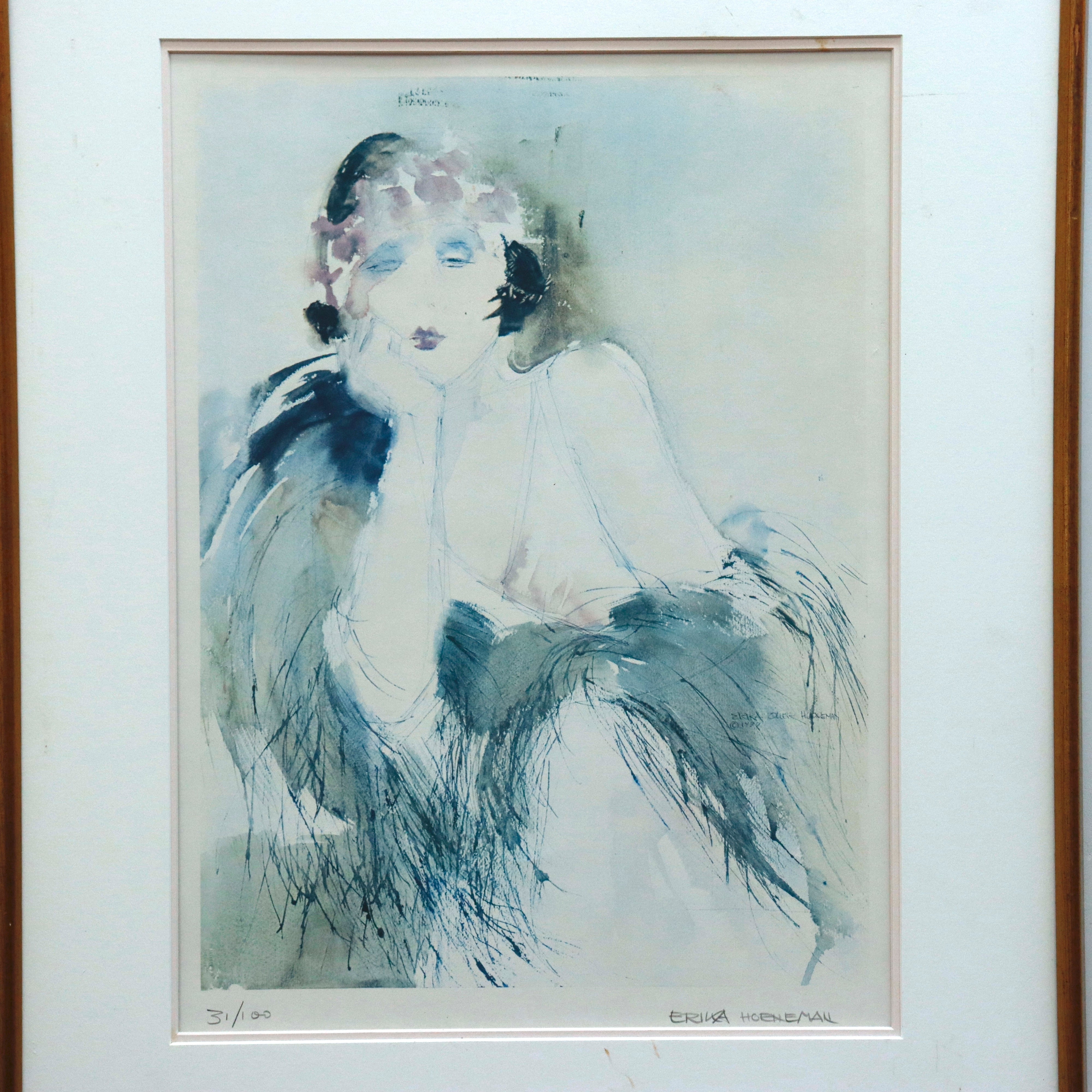 AW3-400: Erika Hoene Limited Edition Watercolor of Woman With Flowers in Her Hair