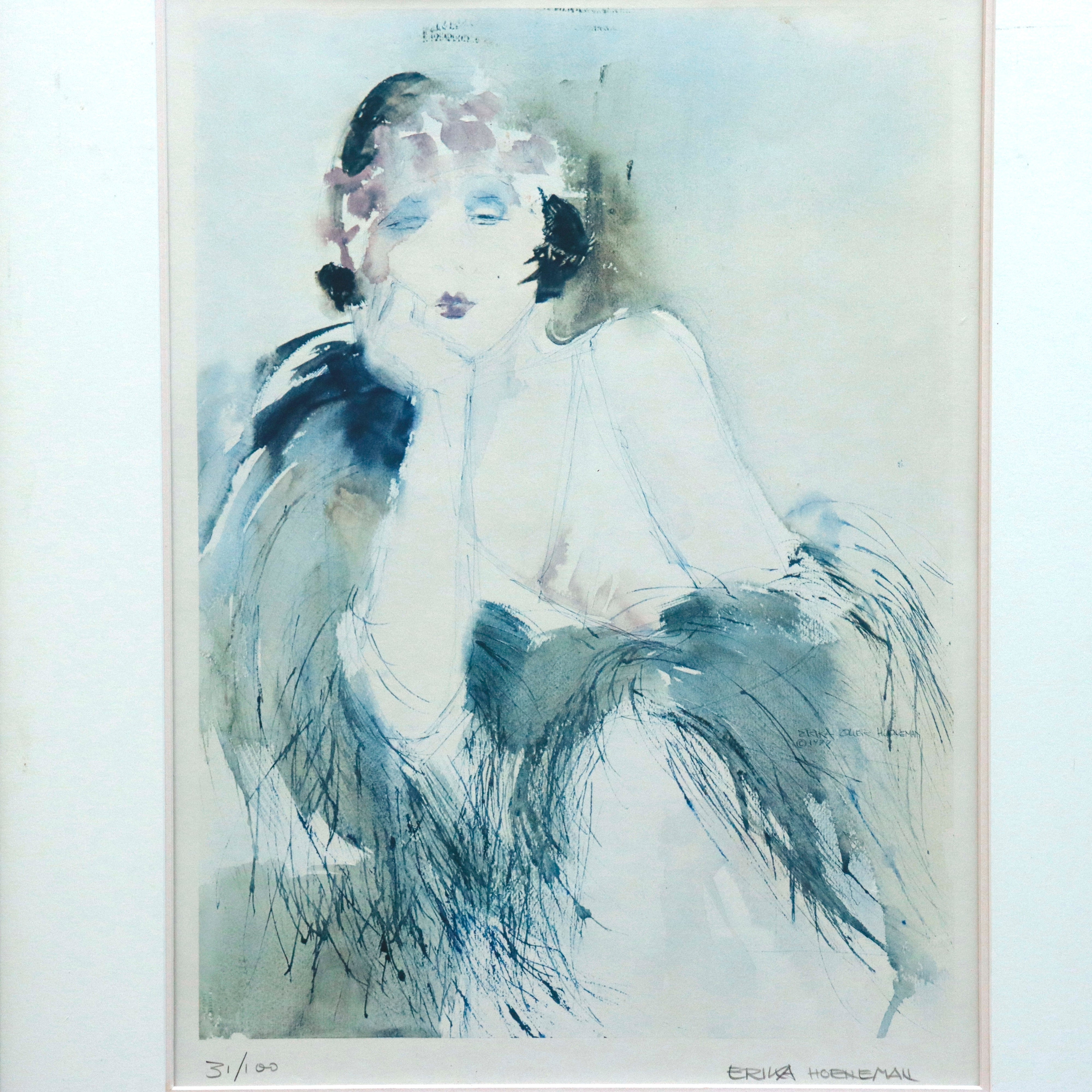 AW3-400: Erika Hoene Limited Edition Watercolor of Woman With Flowers in Her Hair