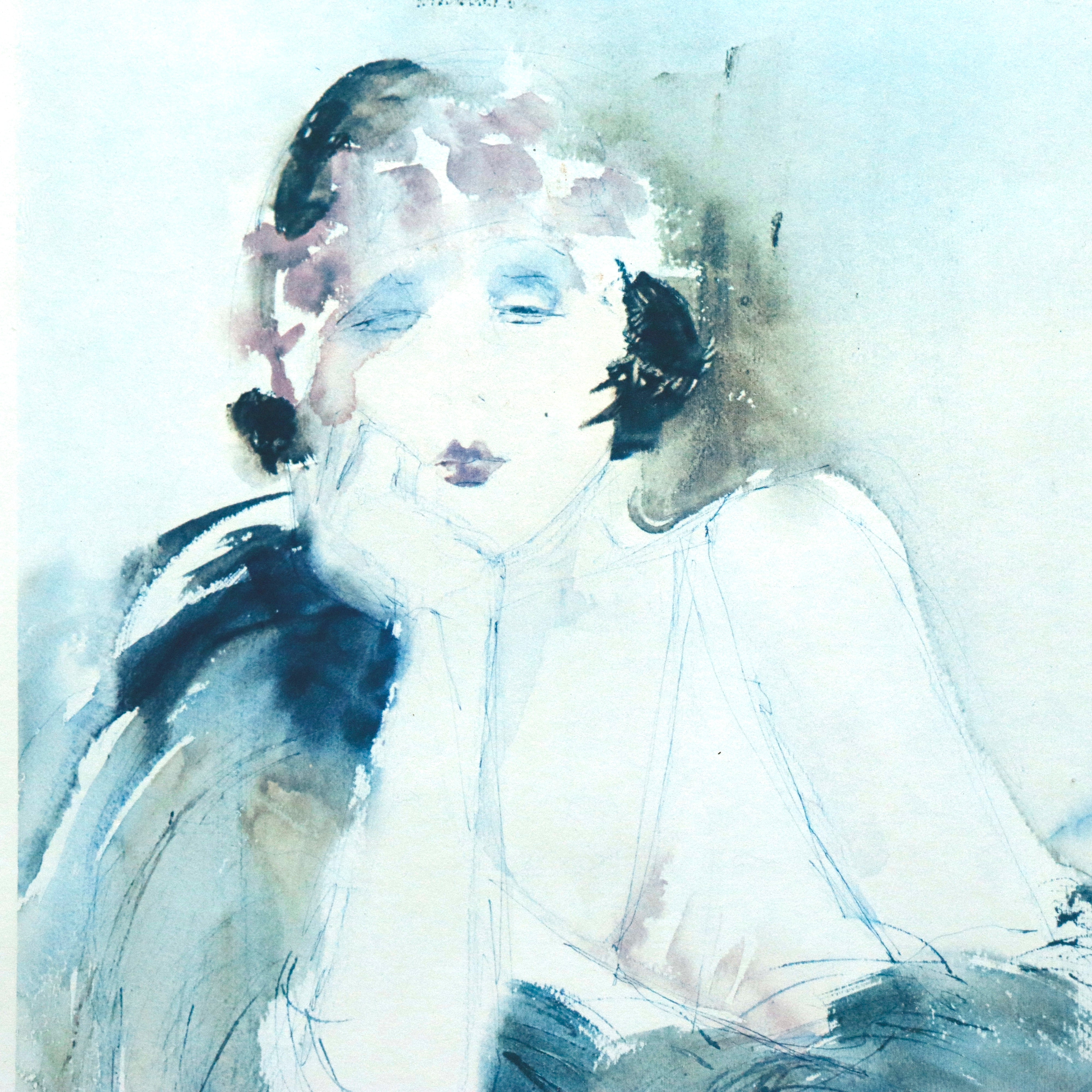 AW3-400: Erika Hoene Limited Edition Watercolor of Woman With Flowers in Her Hair