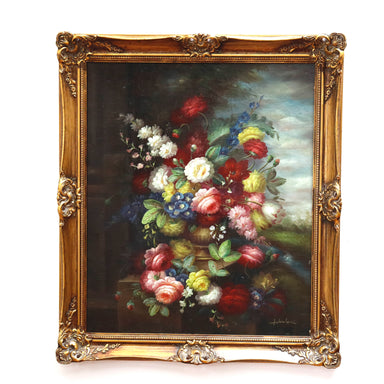 Antique Floral Still Life Oil on Canvas Mounted to Board | Work of Man
