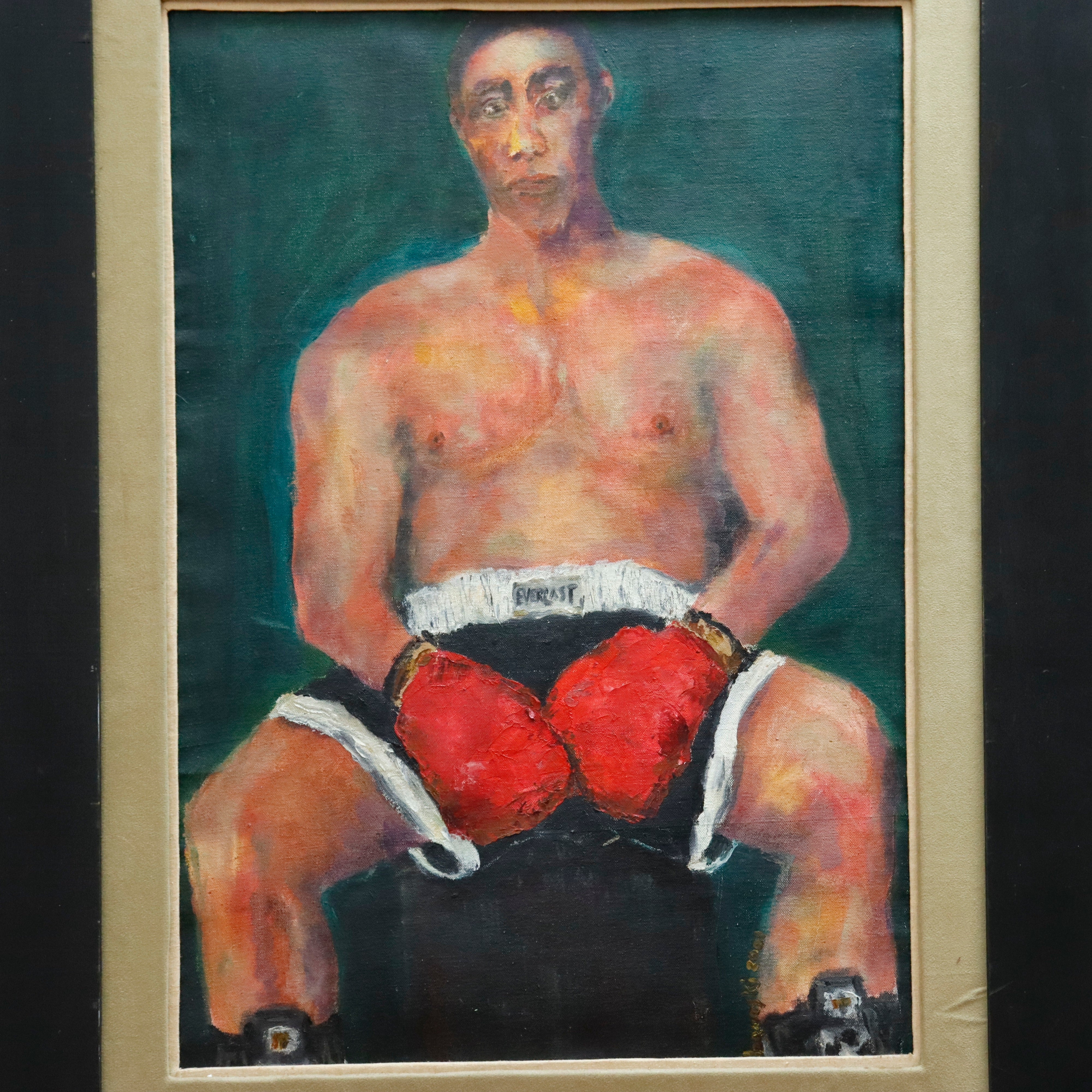 AW969: L. Banaski "The Boxer" Oil on Canvas Painting After Patricia Watwood