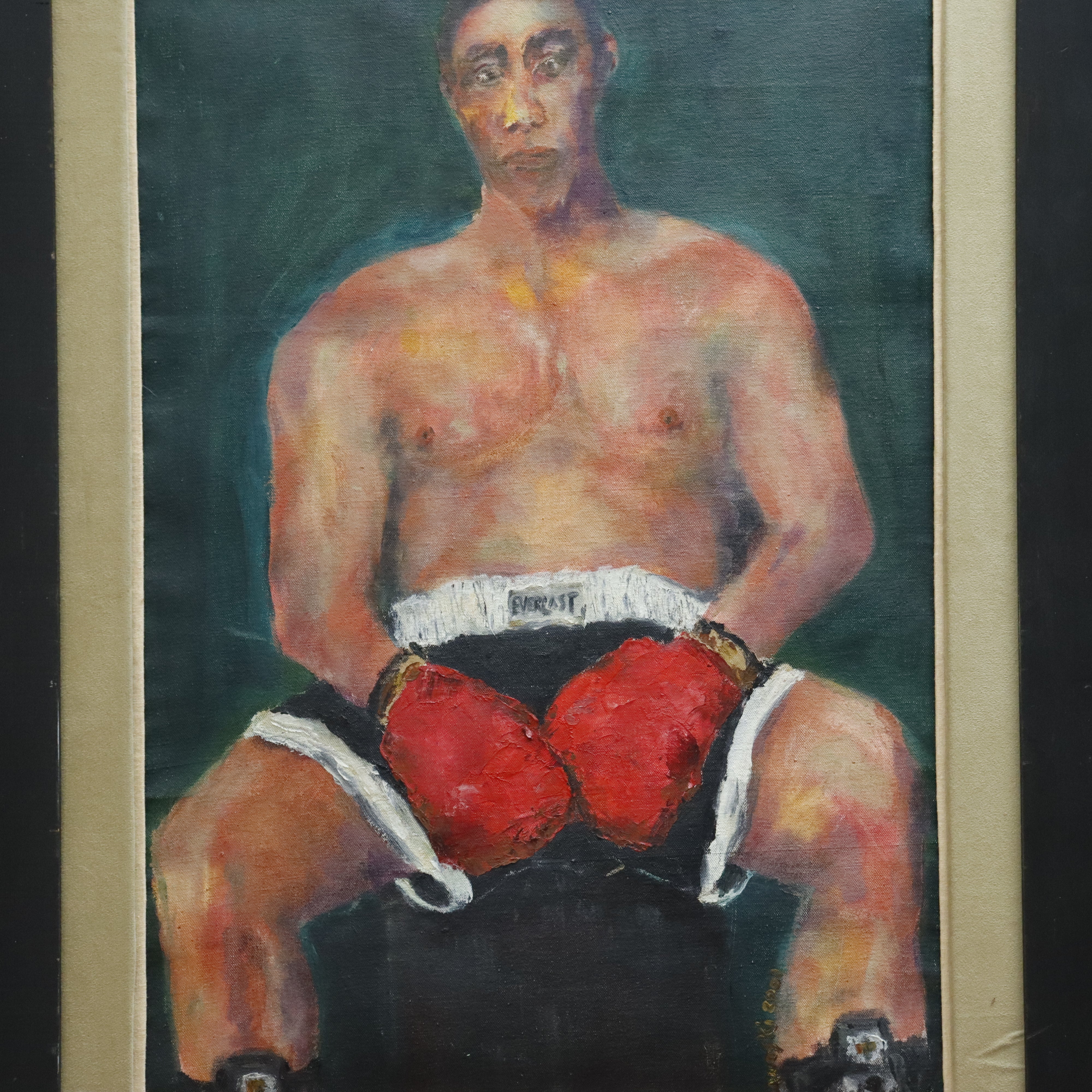 AW969: L. Banaski "The Boxer" Oil on Canvas Painting After Patricia Watwood