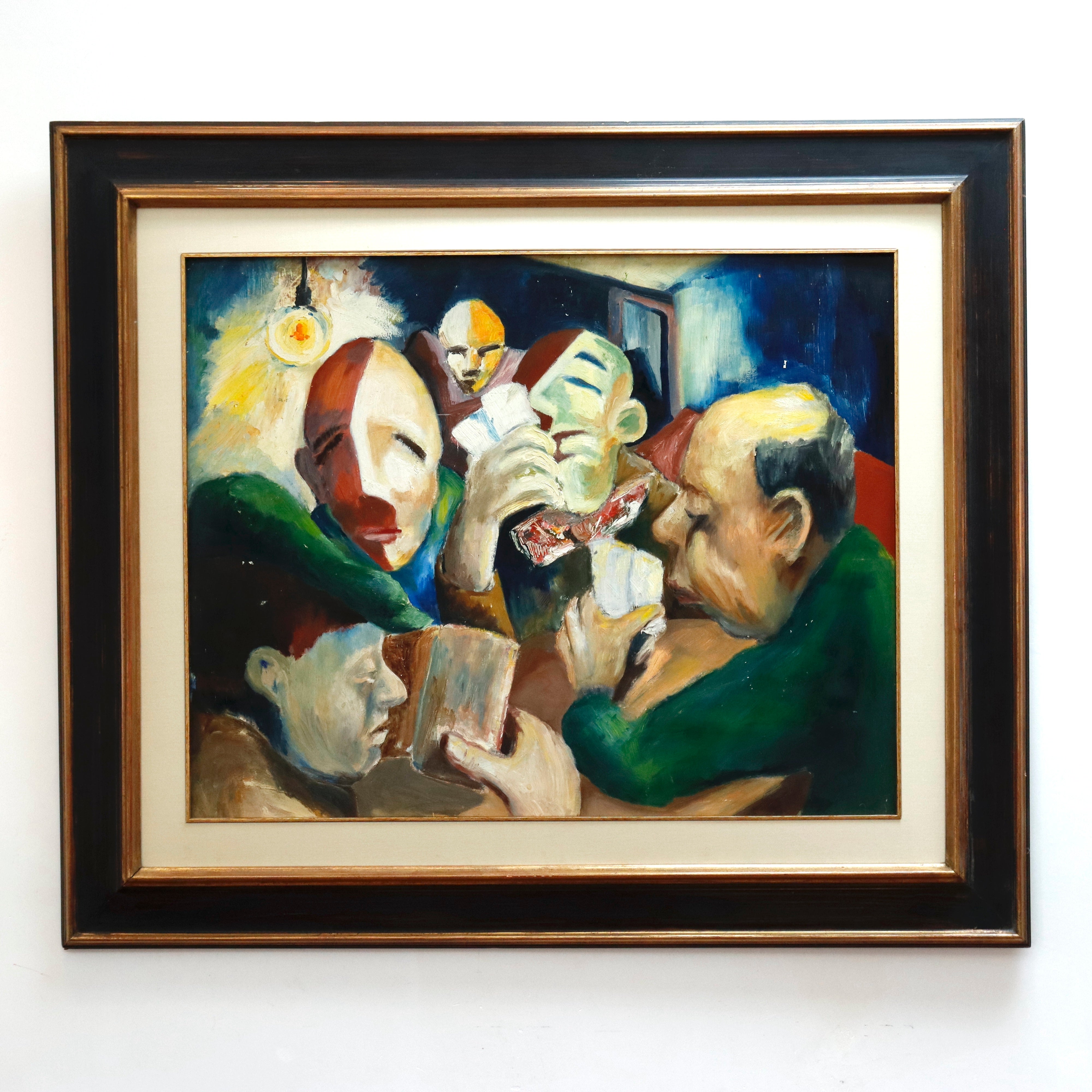 AW970: The Poker Game WPA Stylized Oil on Board Painting