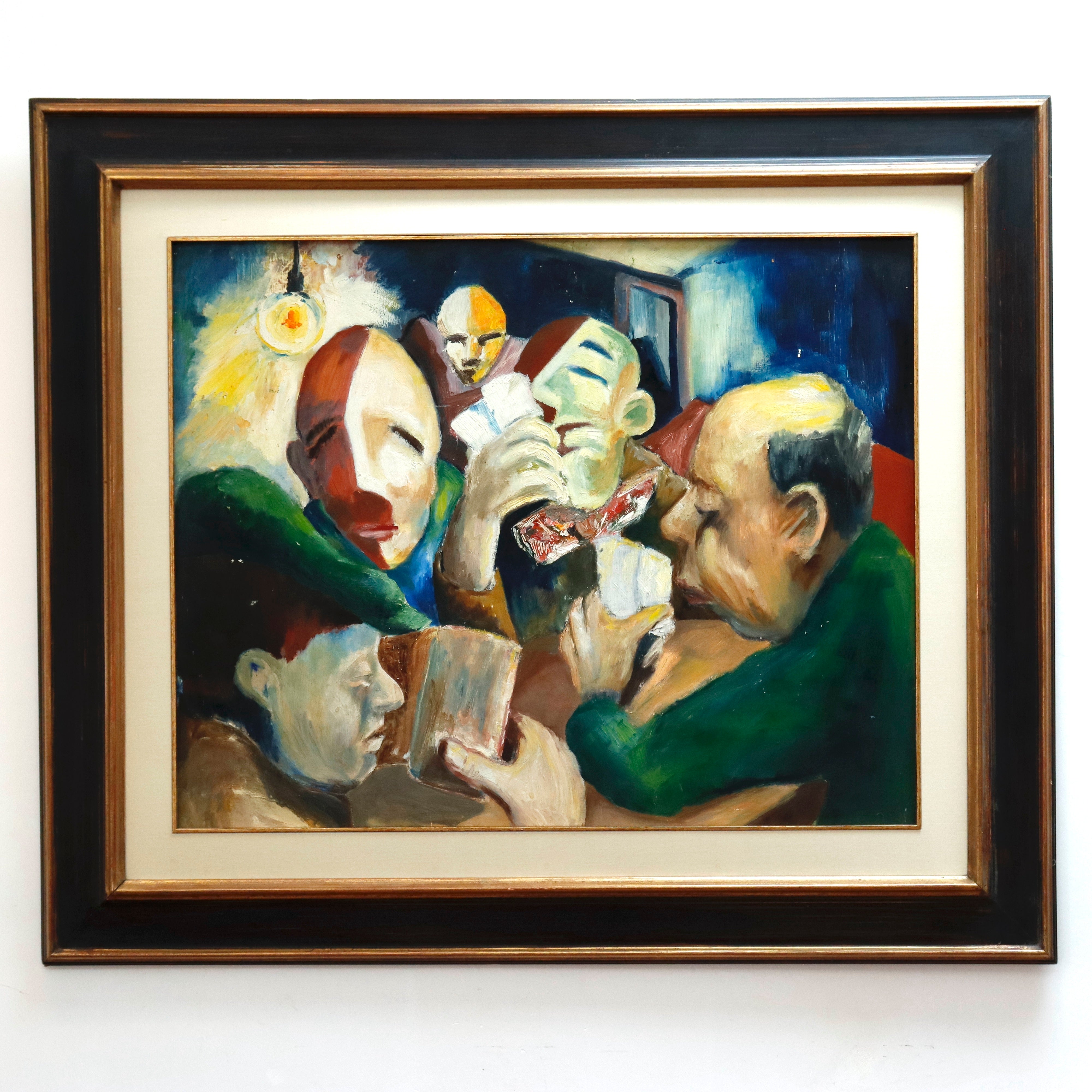 AW970: The Poker Game WPA Stylized Oil on Board Painting