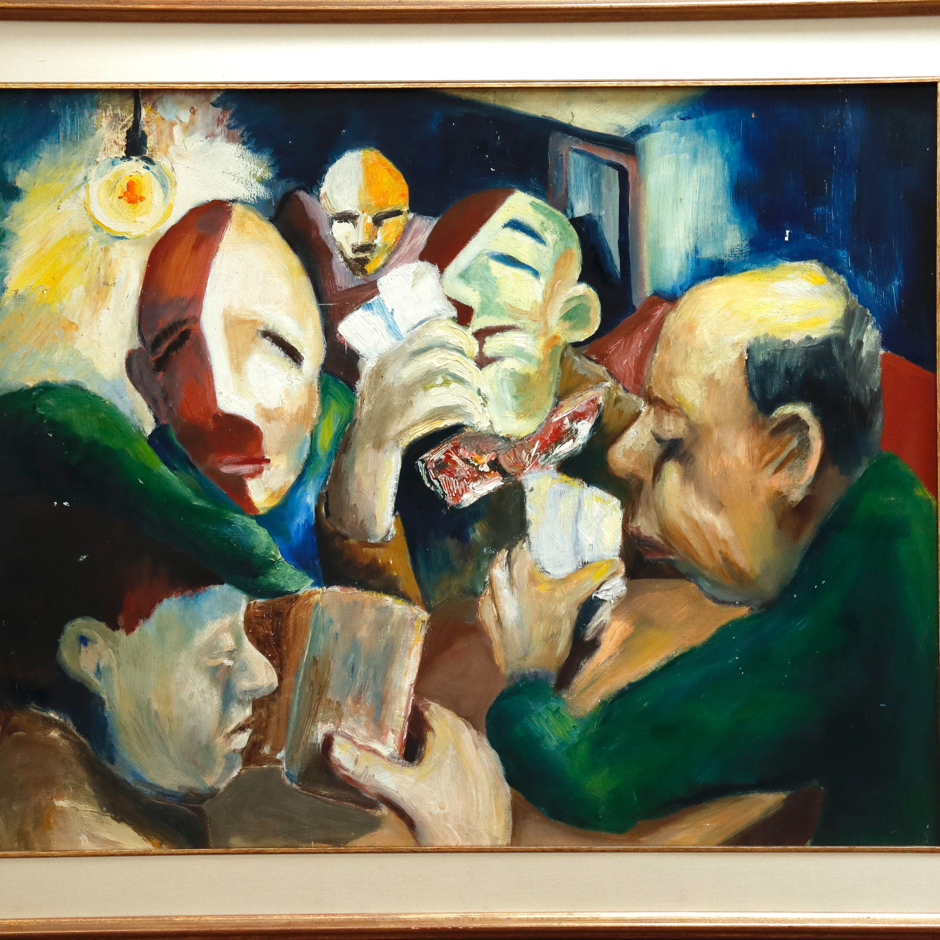 AW970: The Poker Game WPA Stylized Oil on Board Painting