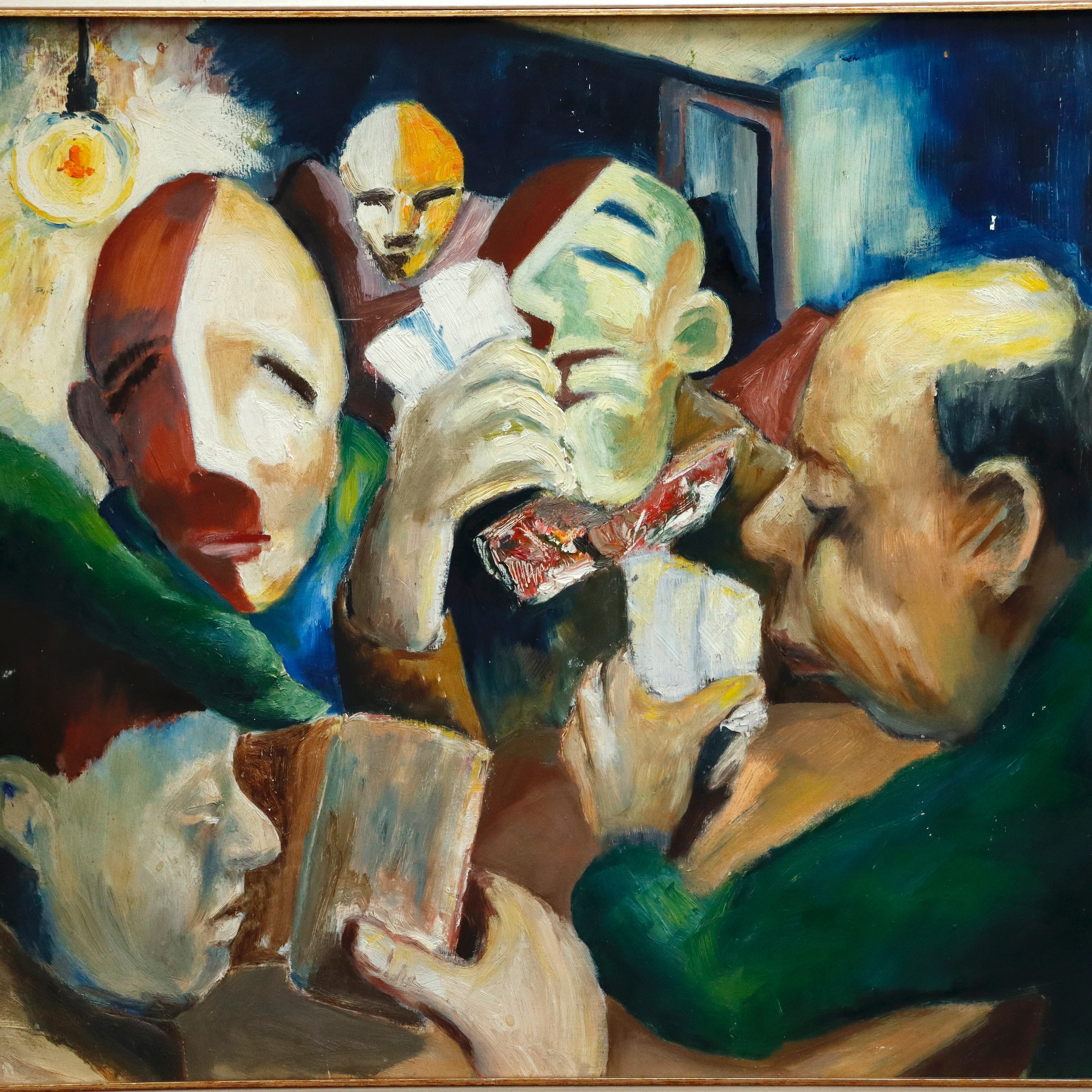 AW970: The Poker Game WPA Stylized Oil on Board Painting