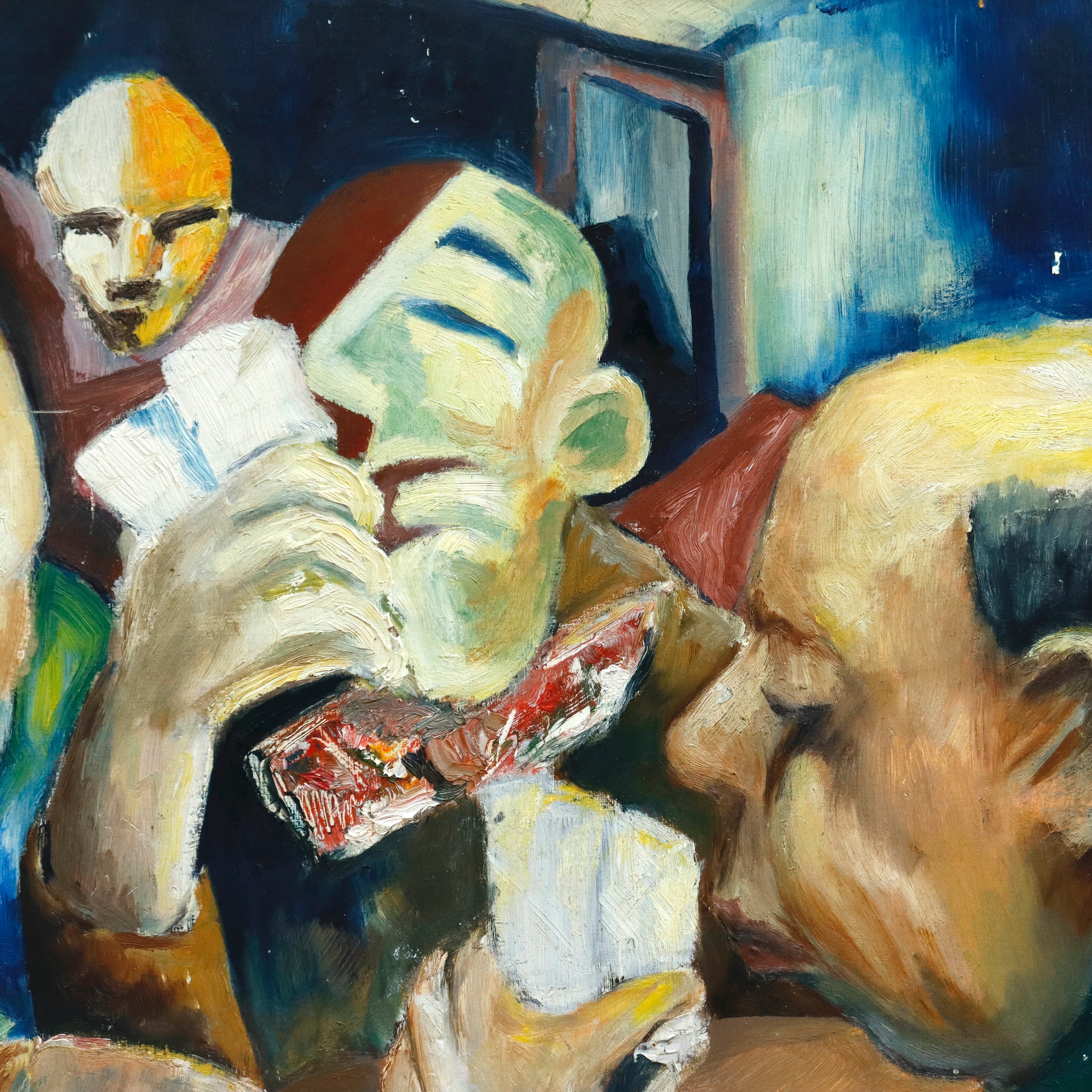 AW970: The Poker Game WPA Stylized Oil on Board Painting