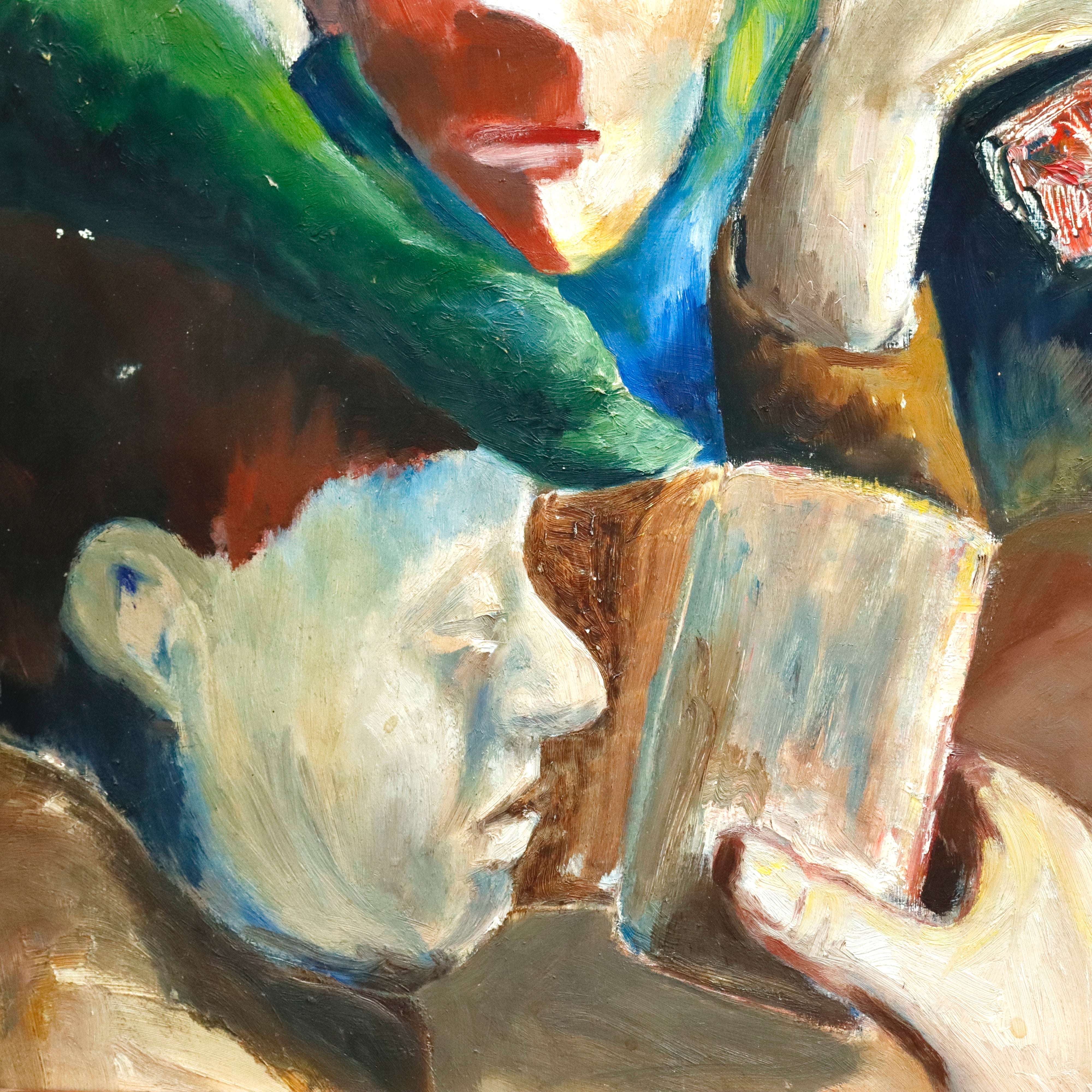 AW970: The Poker Game WPA Stylized Oil on Board Painting