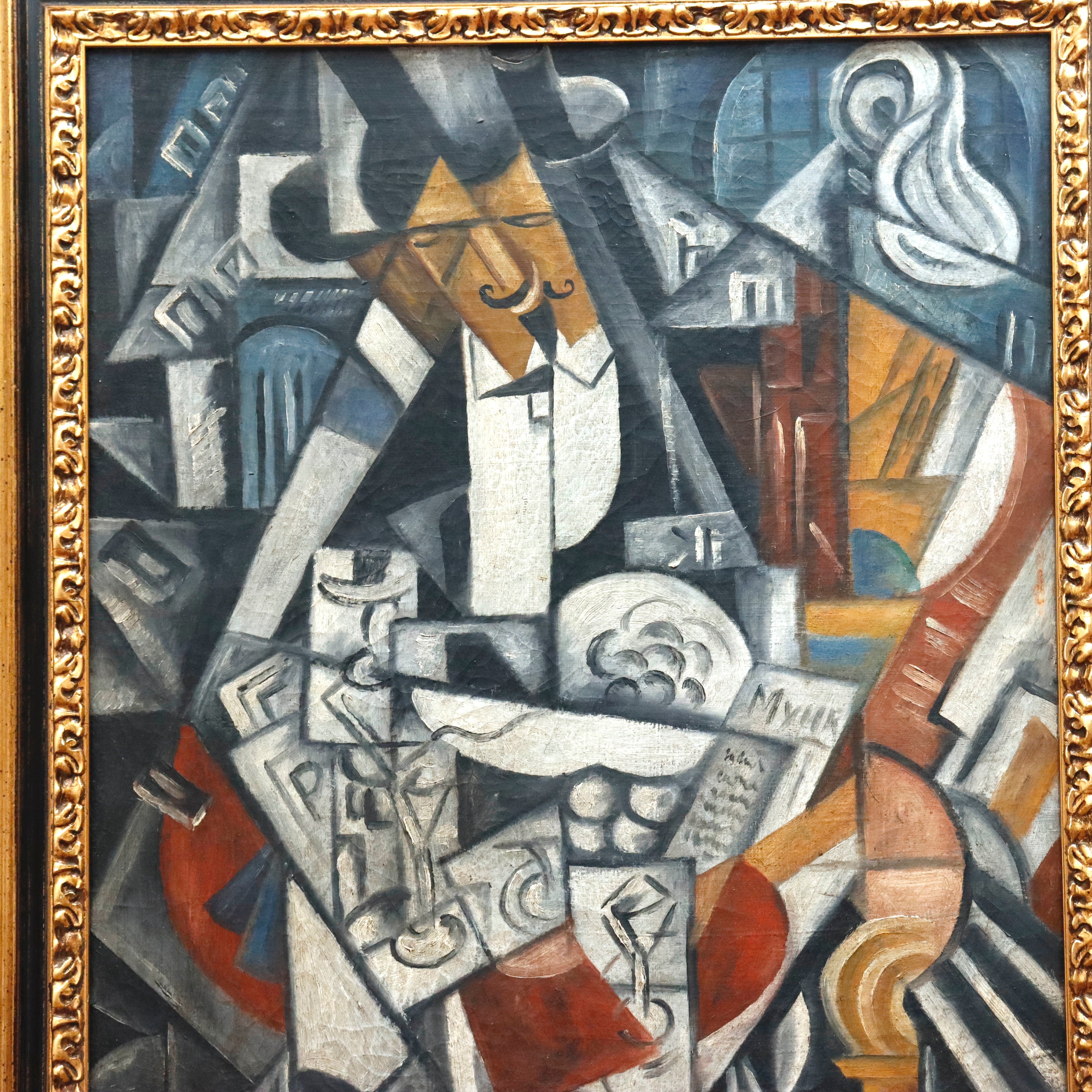 AW973: Lyubov Papova (Attributed) Maître D'Hôtel Avant Garde Cubist Oil on Canvas Circa 1919