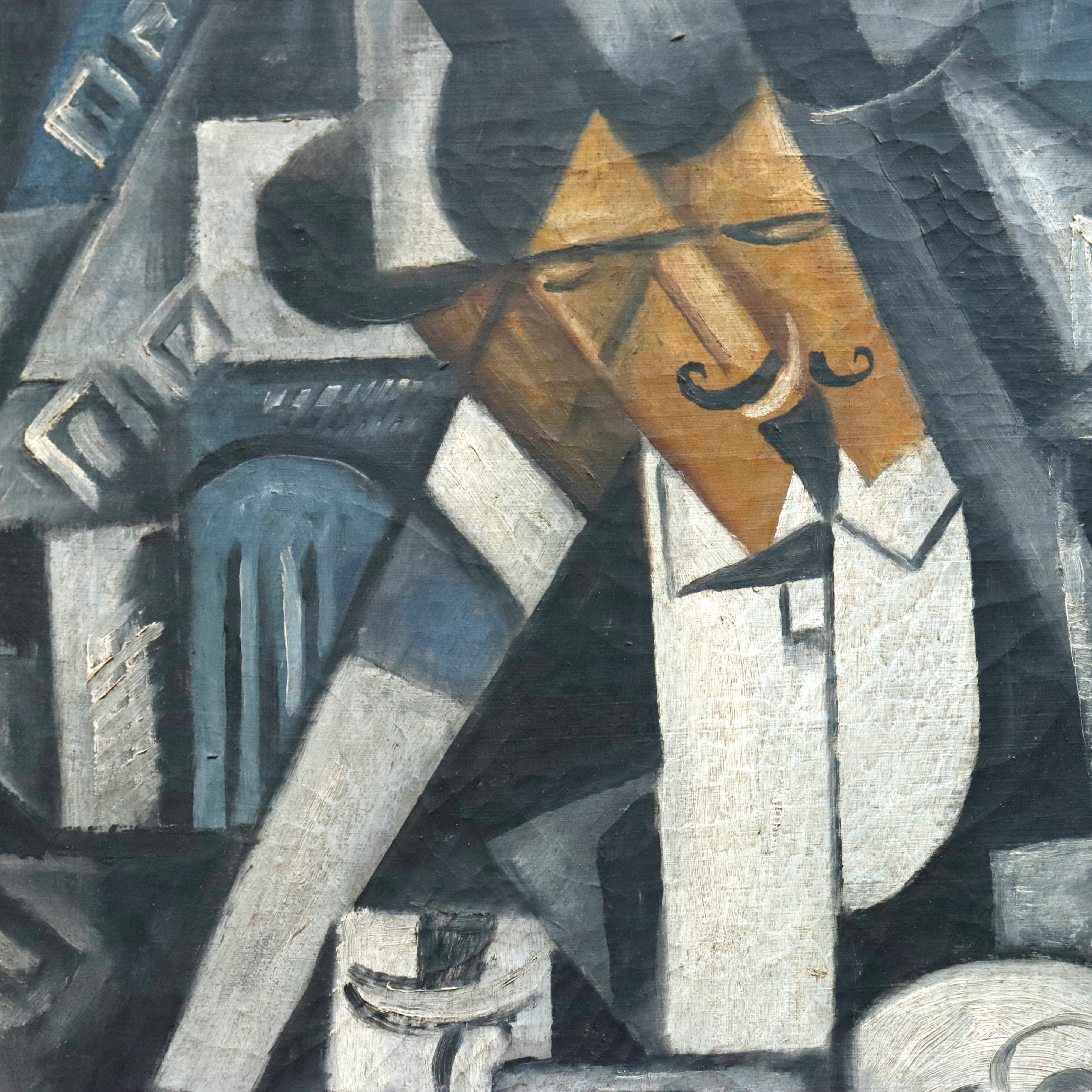 AW973: Lyubov Papova (Attributed) Maître D'Hôtel Avant Garde Cubist Oil on Canvas Circa 1919