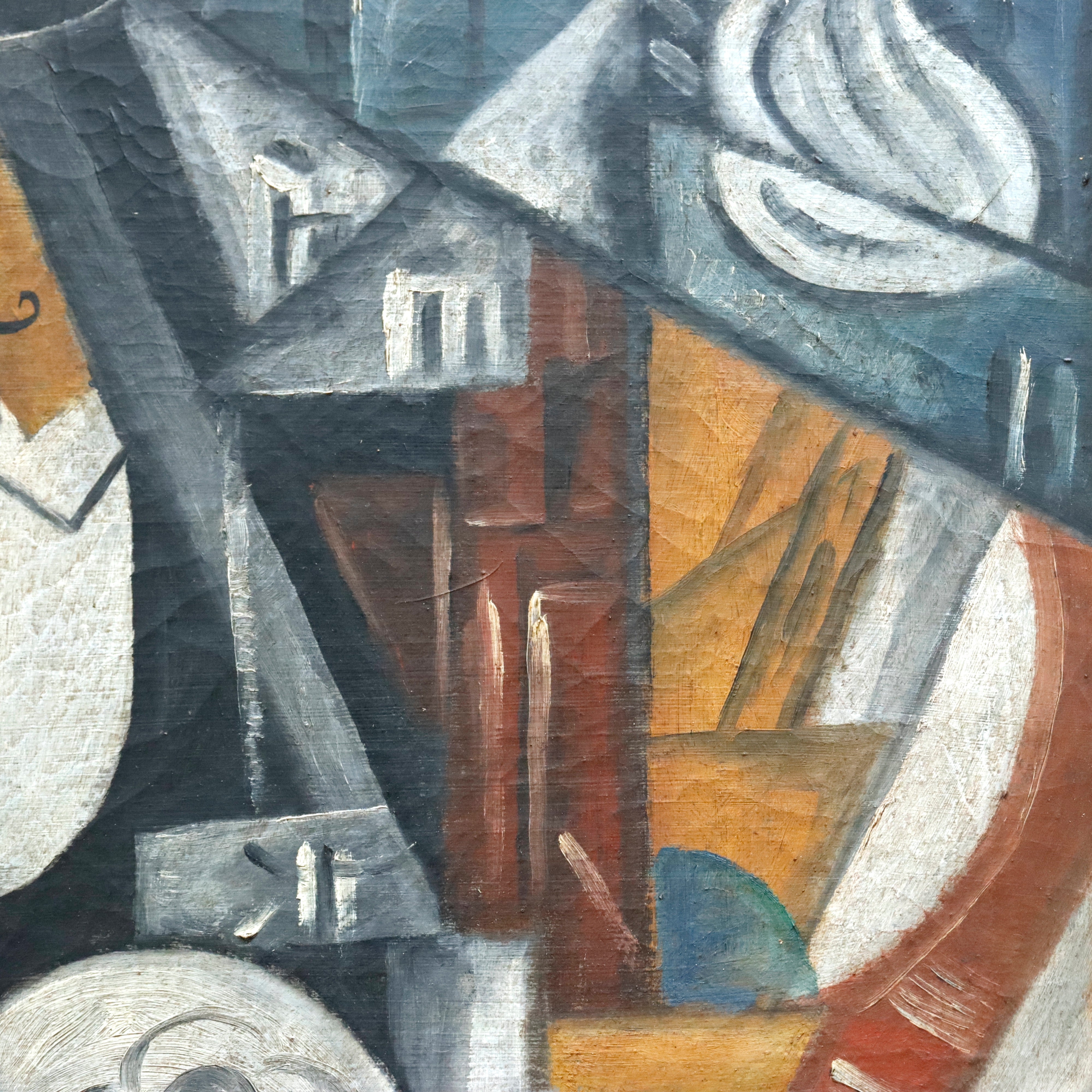 AW973: Lyubov Papova (Attributed) Maître D'Hôtel Avant Garde Cubist Oil on Canvas Circa 1919