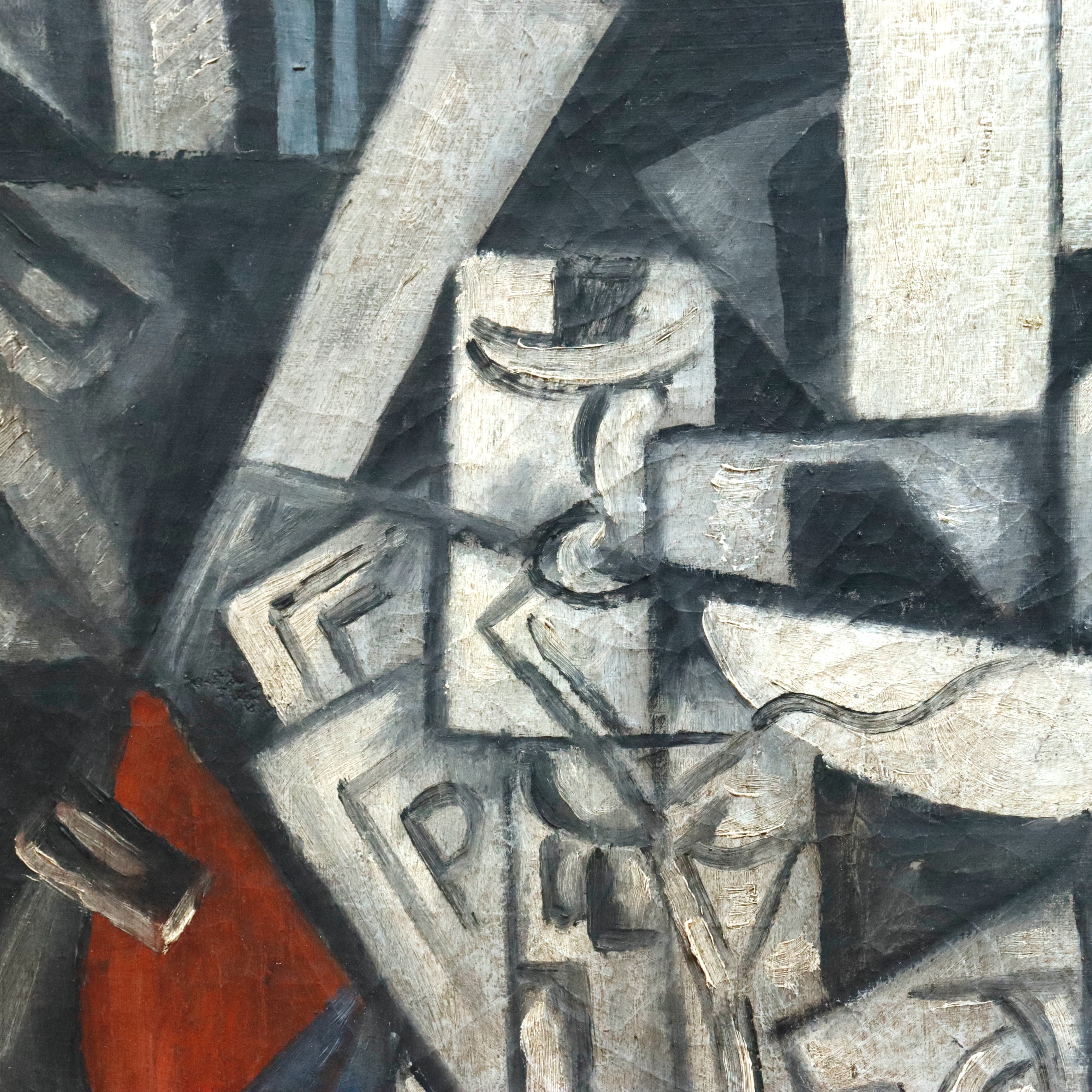 AW973: Lyubov Papova (Attributed) Maître D'Hôtel Avant Garde Cubist Oil on Canvas Circa 1919
