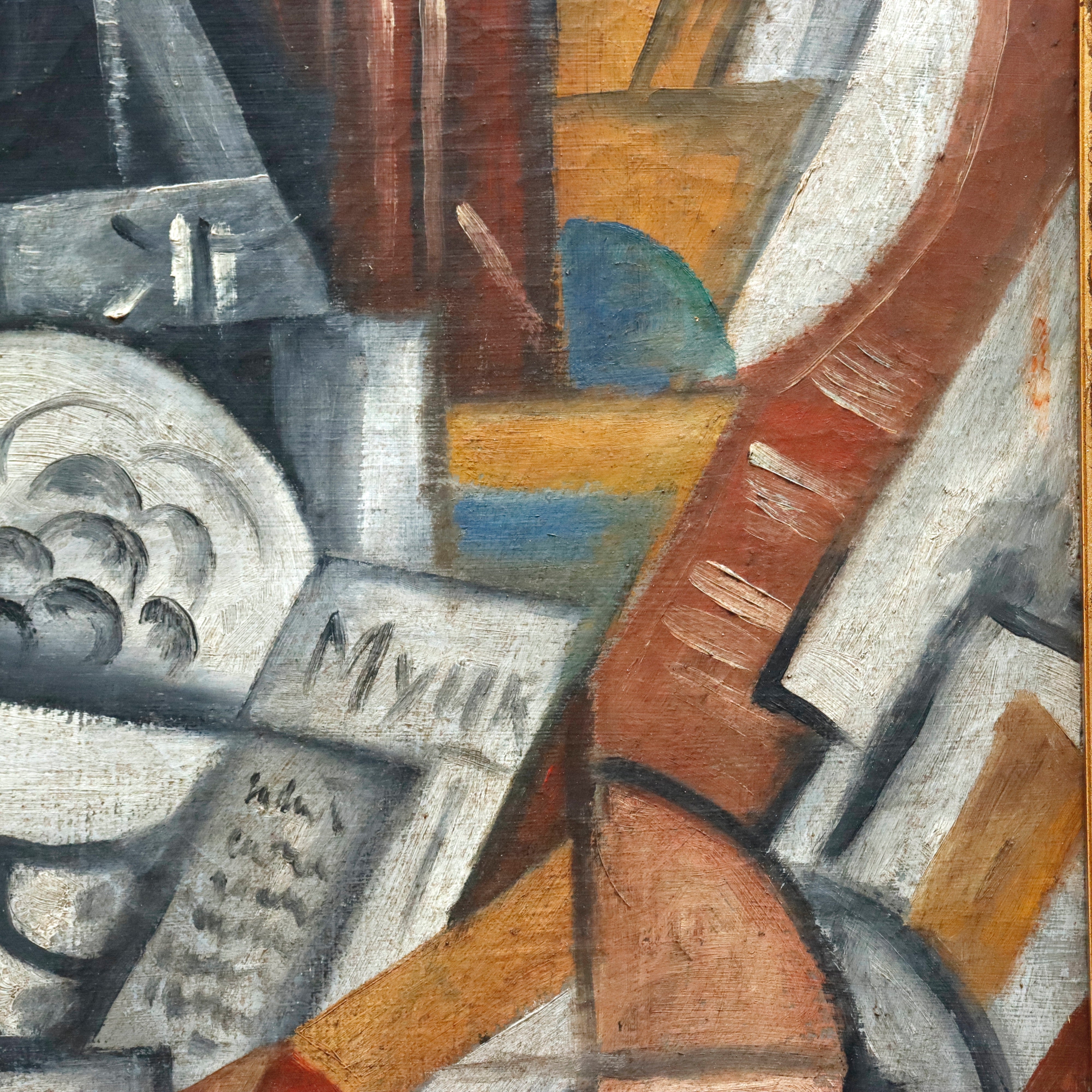AW973: Lyubov Papova (Attributed) Maître D'Hôtel Avant Garde Cubist Oil on Canvas Circa 1919