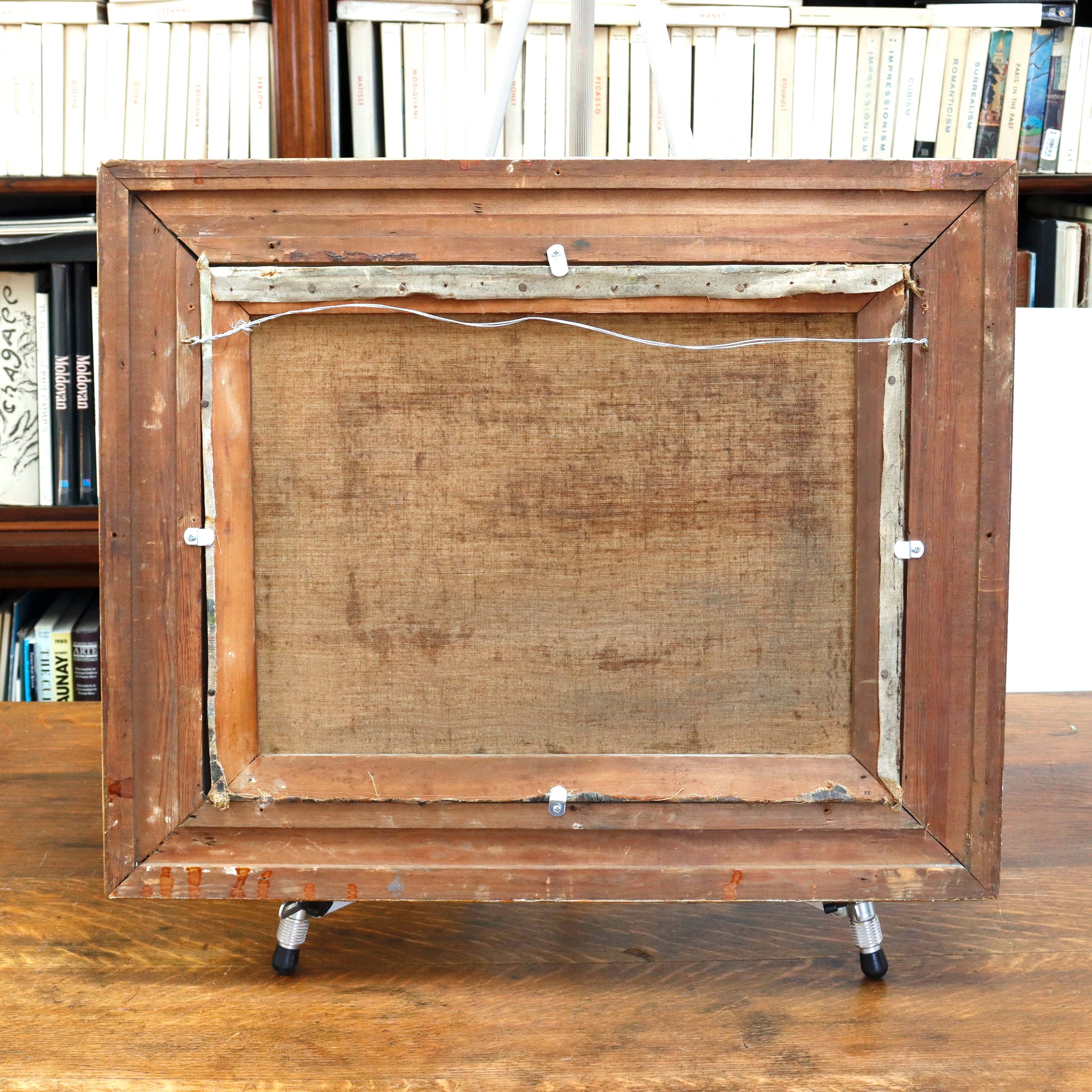 AW977: Antique French Impressionist Lakeside Landscape Oil on Canvas Painting Late 19th Century