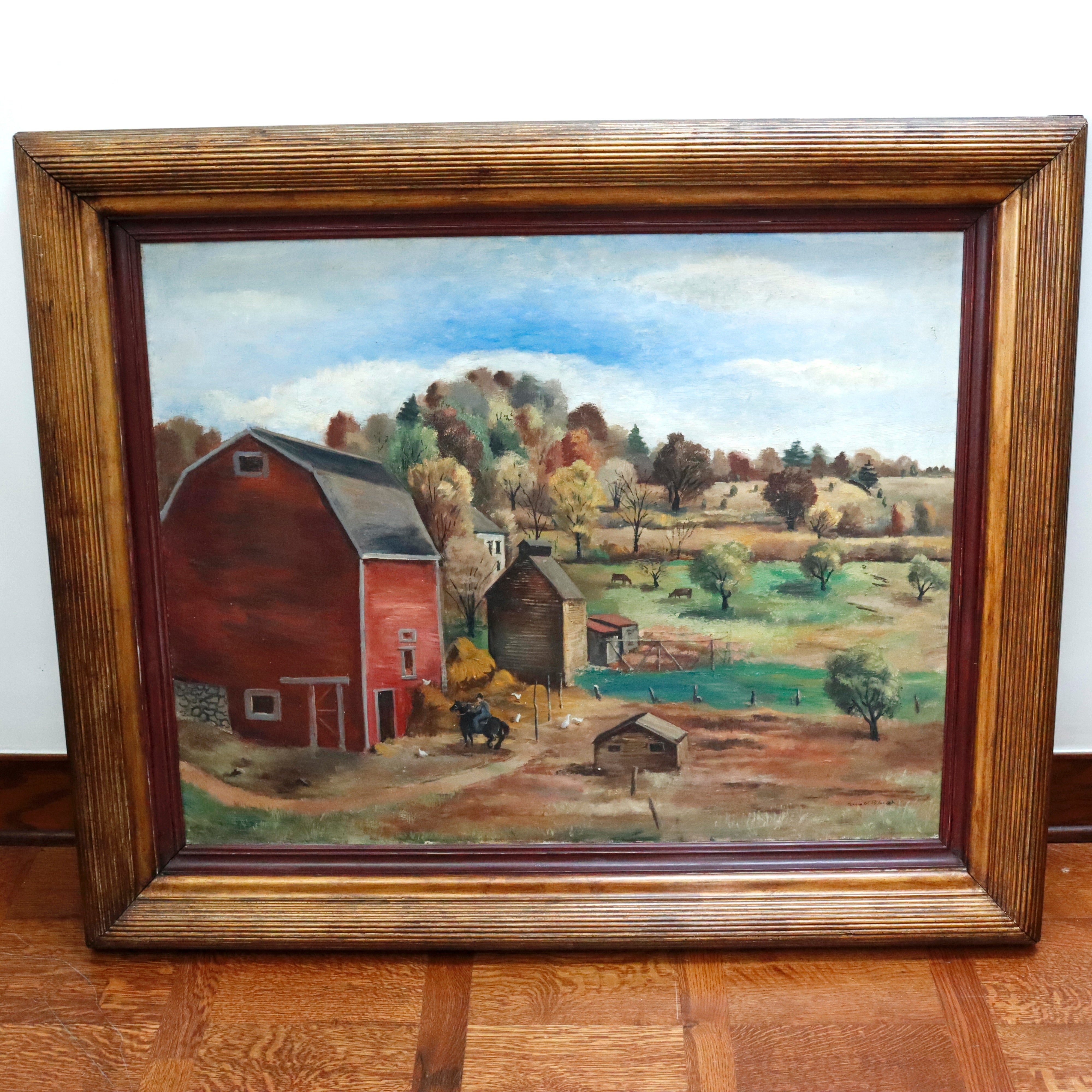 AW921: Arnold Blanch Antique Regionalist WPA  "Landscape With Red Barn" Woodstock New York Oil on Canvas Painting