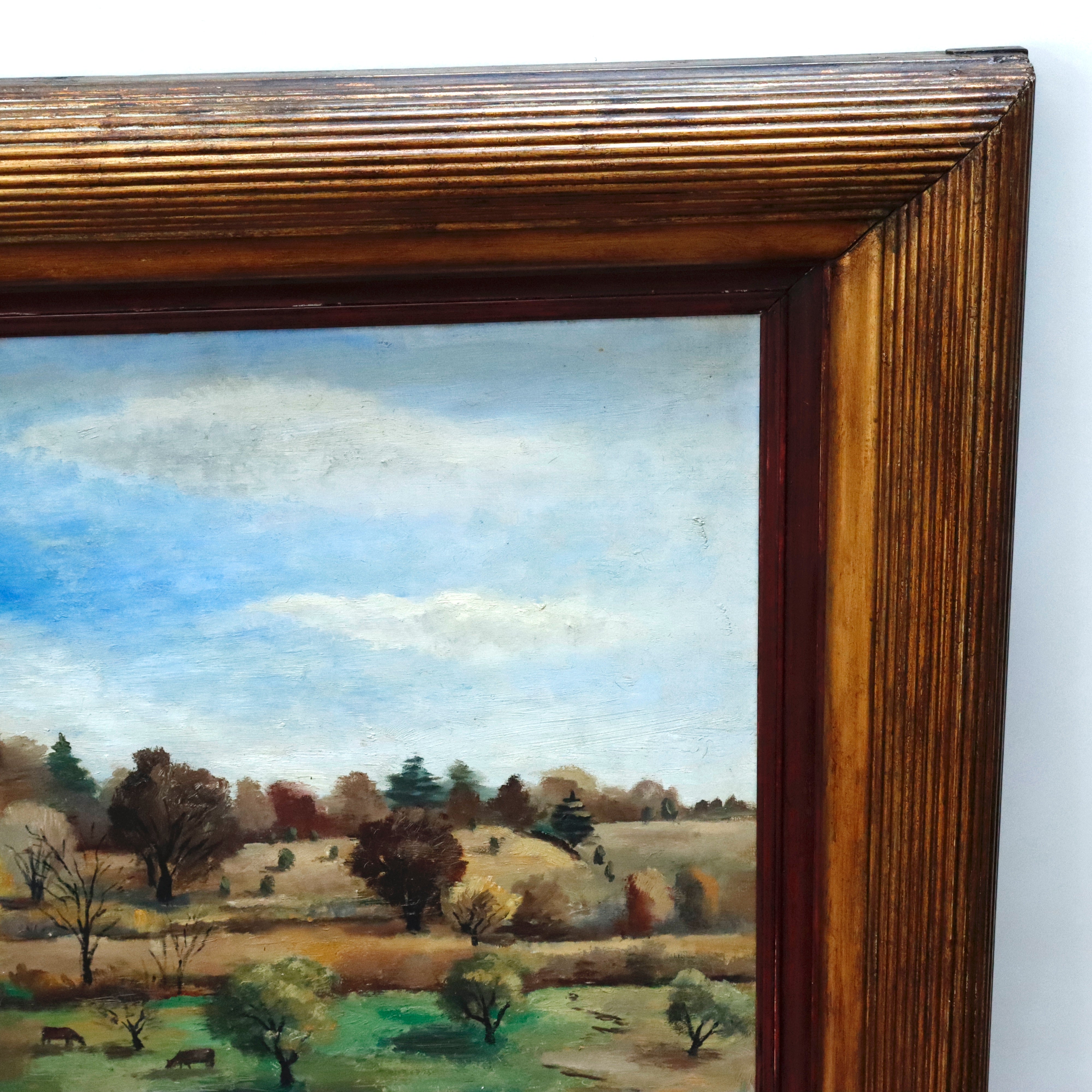 AW921: Arnold Blanch Antique Regionalist WPA  "Landscape With Red Barn" Woodstock New York Oil on Canvas Painting
