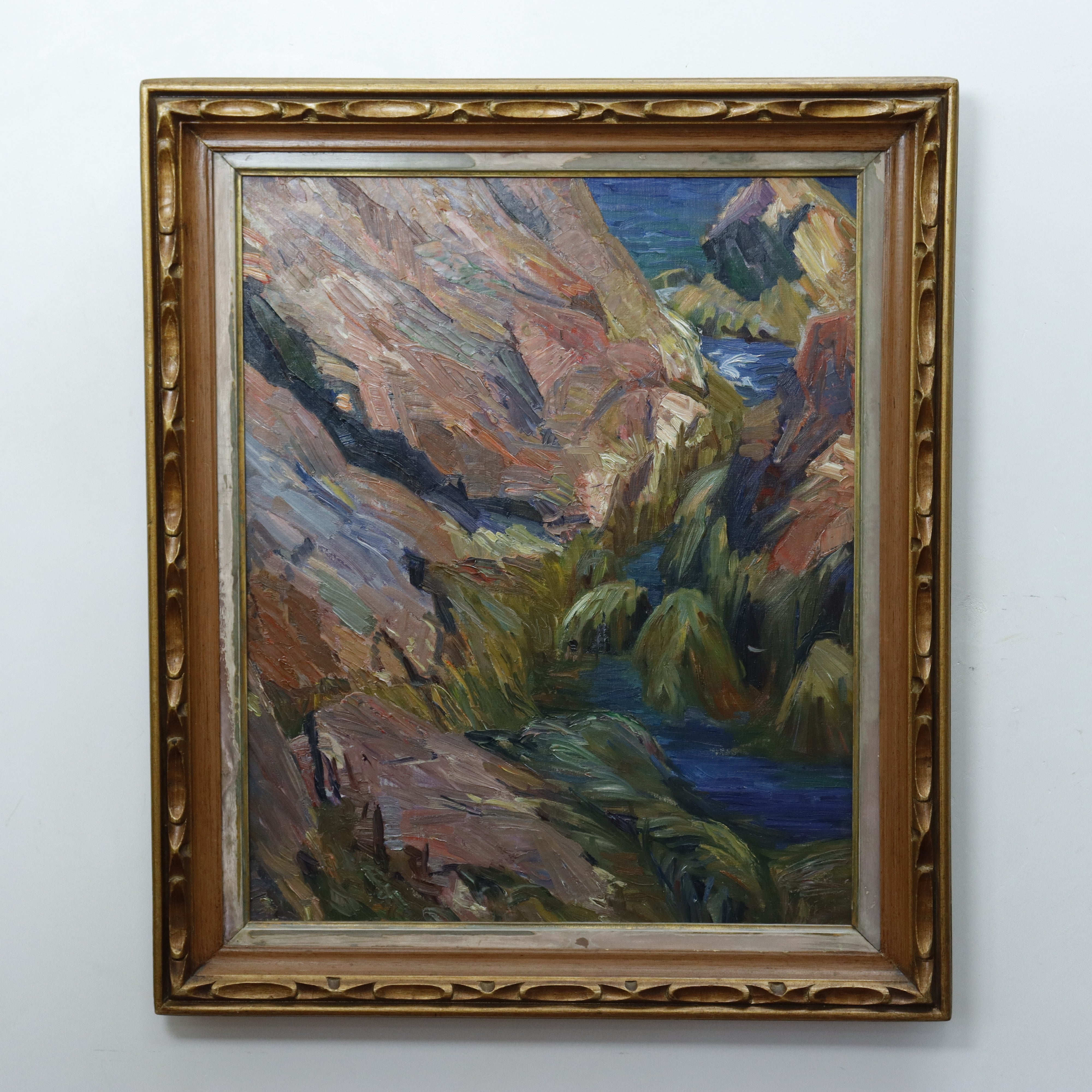 Agnes Richmond Modernist Oil on Canvas Painting "Gloucester Inlet With Rocks" Circa 1940 | Work of Man