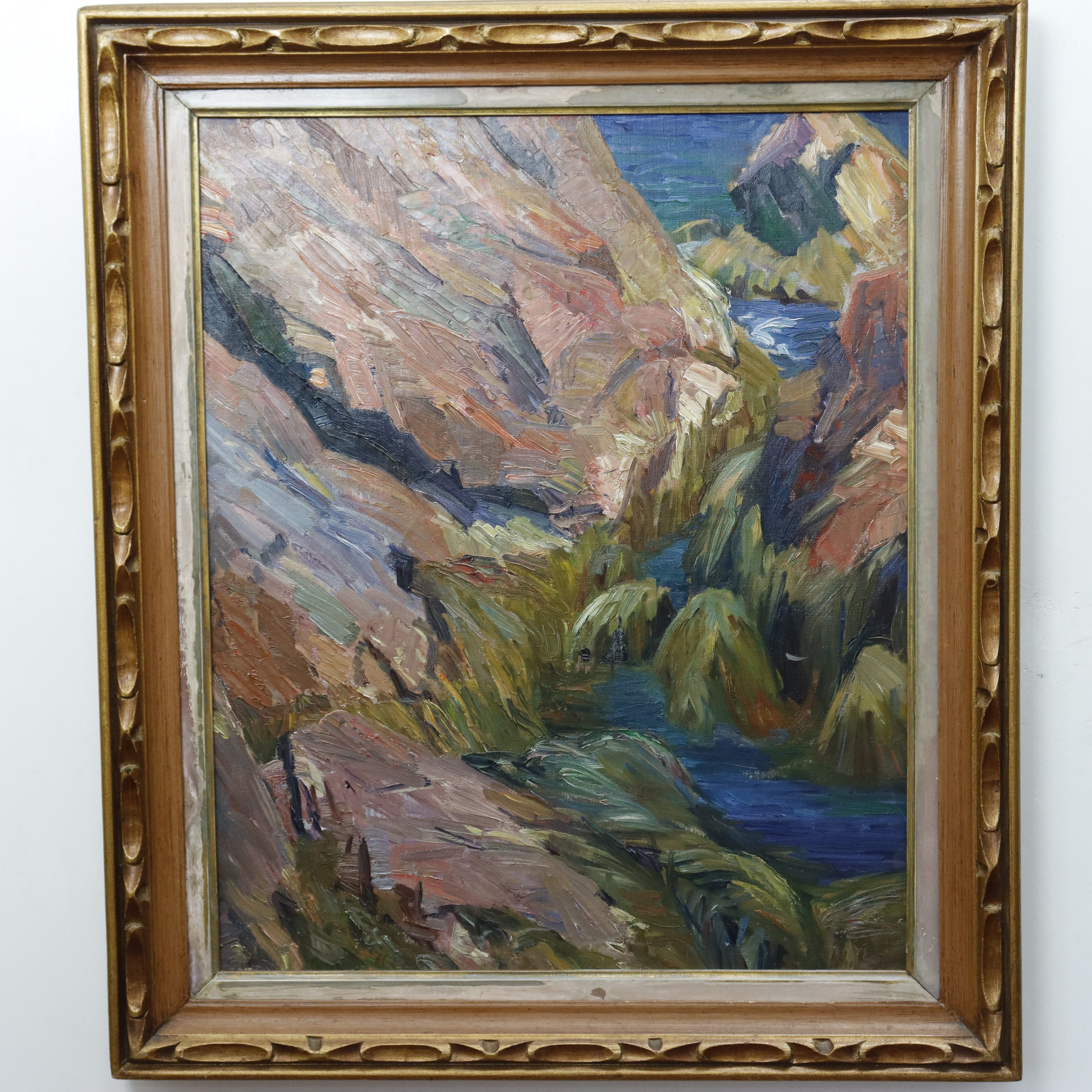 AW995: Agnes Richmond Modernist Oil on Canvas Painting "Gloucester Inlet With Rocks" Circa 1940