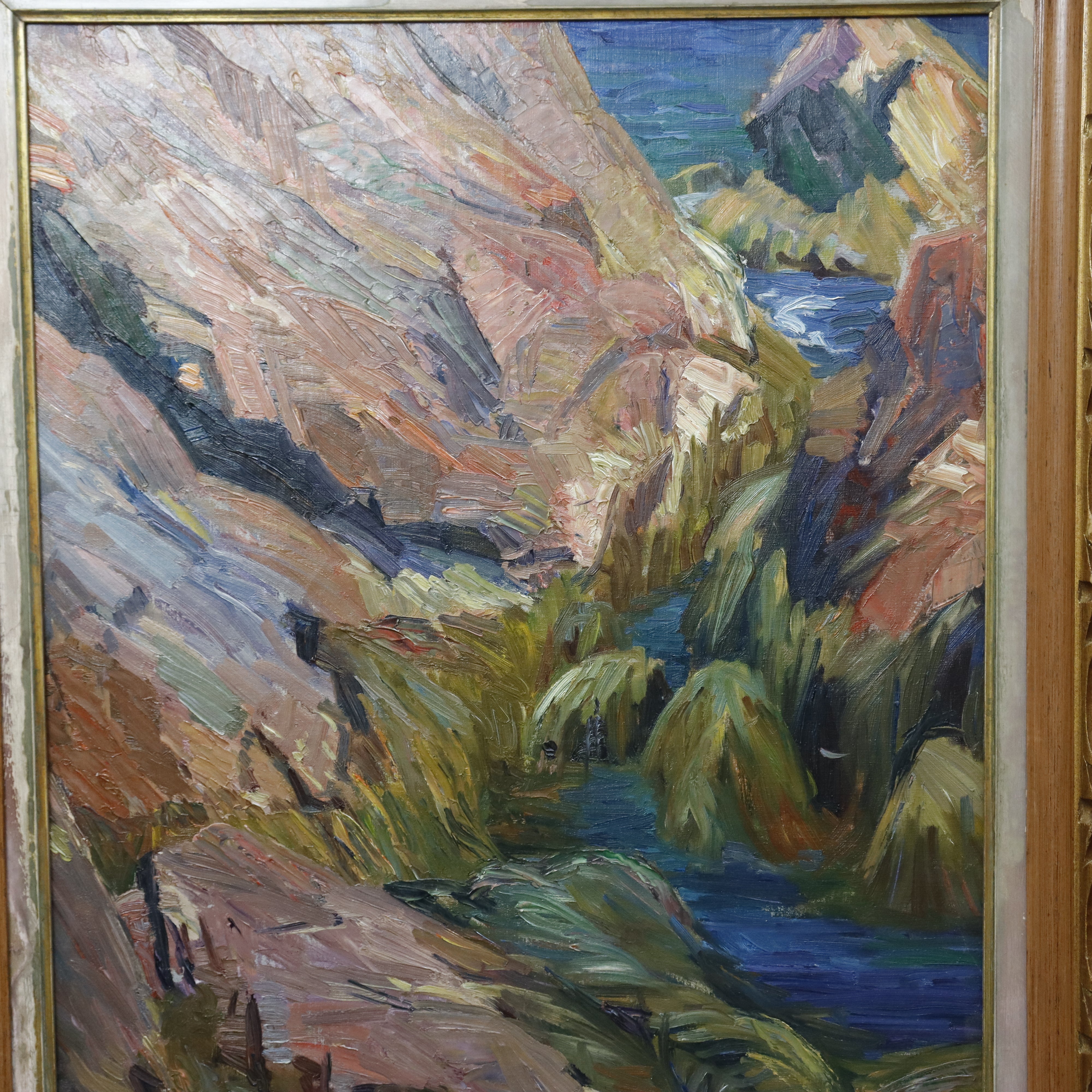 AW995: Agnes Richmond Modernist Oil on Canvas Painting "Gloucester Inlet With Rocks" Circa 1940