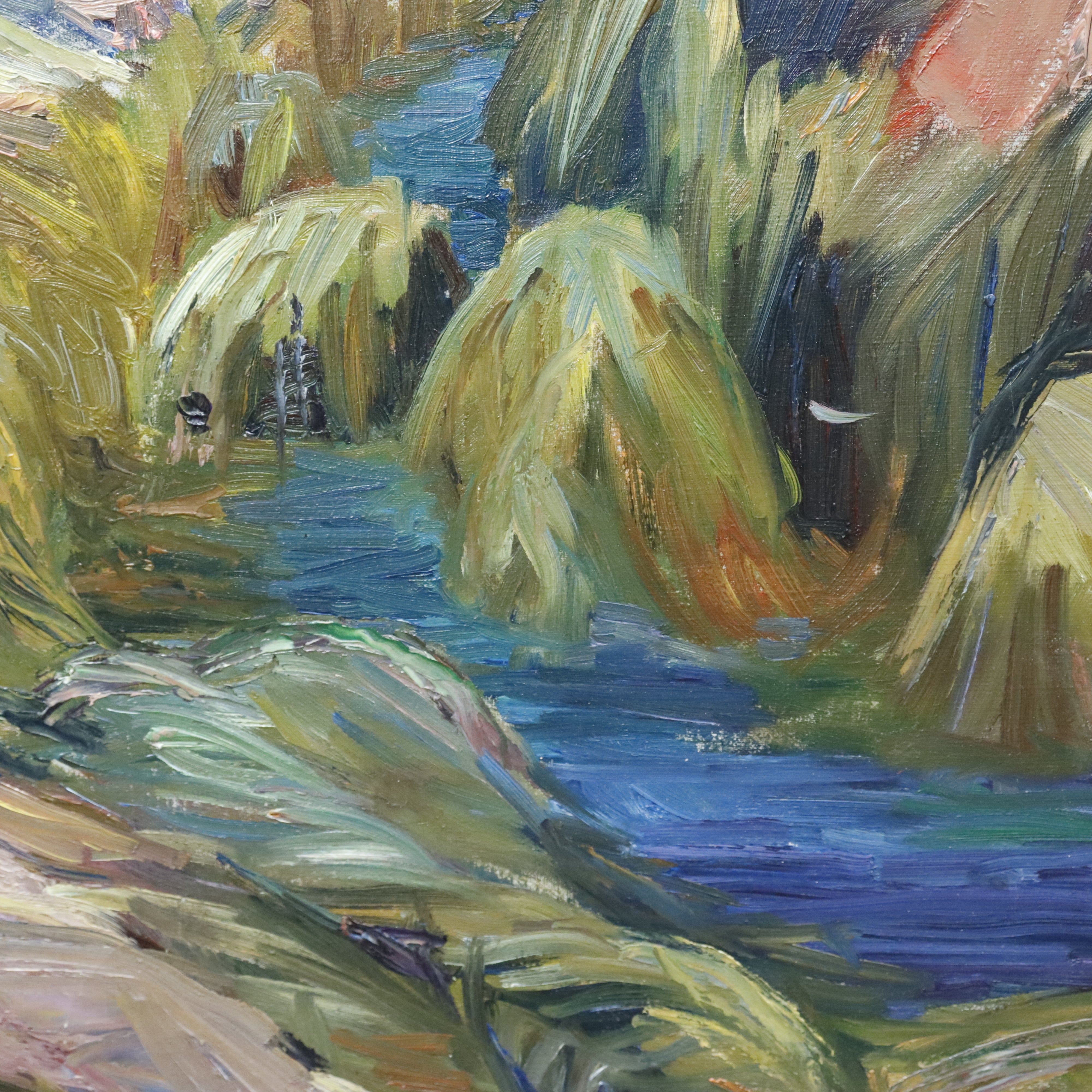 AW995: Agnes Richmond Modernist Oil on Canvas Painting "Gloucester Inlet With Rocks" Circa 1940