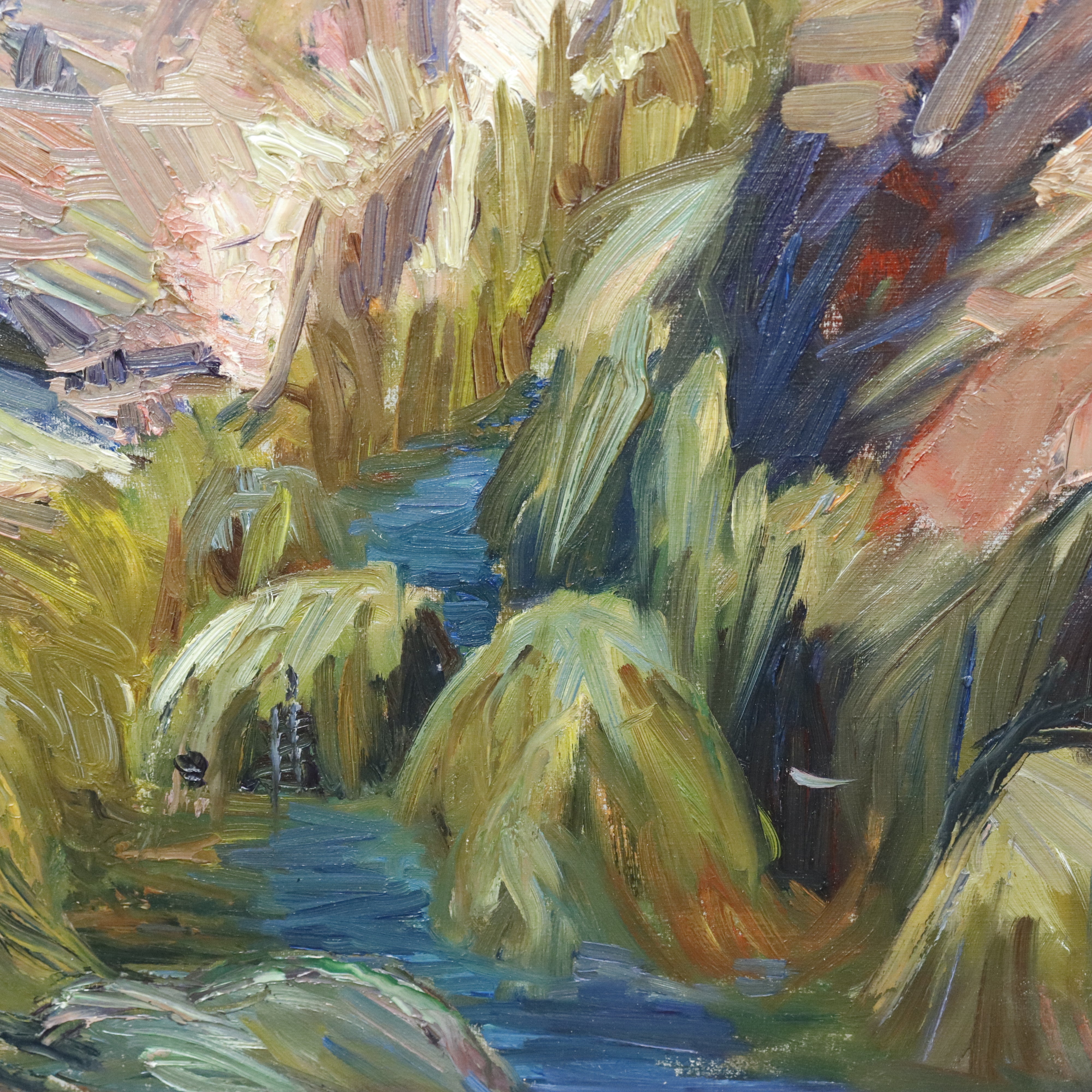 AW995: Agnes Richmond Modernist Oil on Canvas Painting "Gloucester Inlet With Rocks" Circa 1940