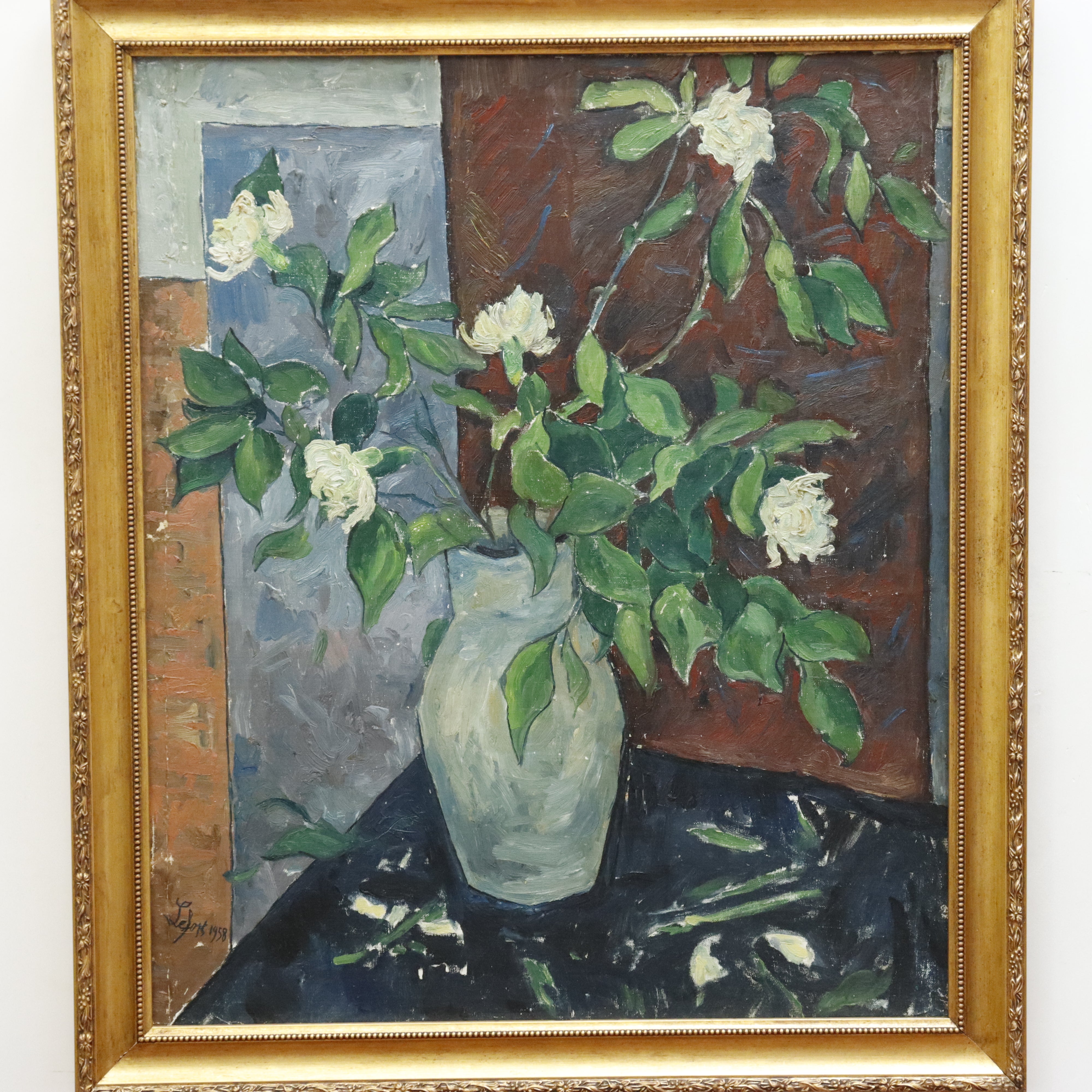 AW017: LeForte Modernist Still Life Oil on Canvas Laid to Board 1958