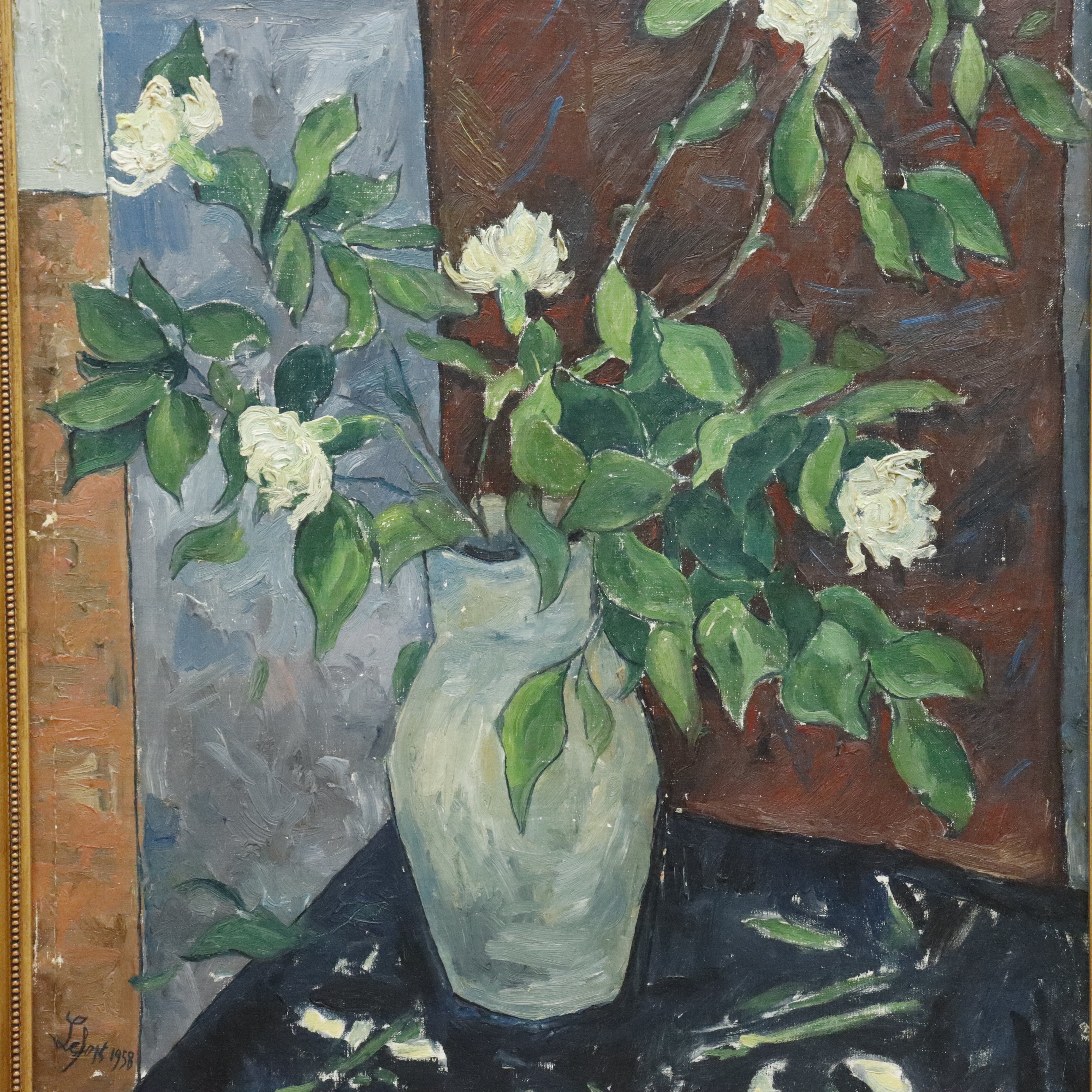 AW017: LeForte Modernist Still Life Oil on Canvas Laid to Board 1958