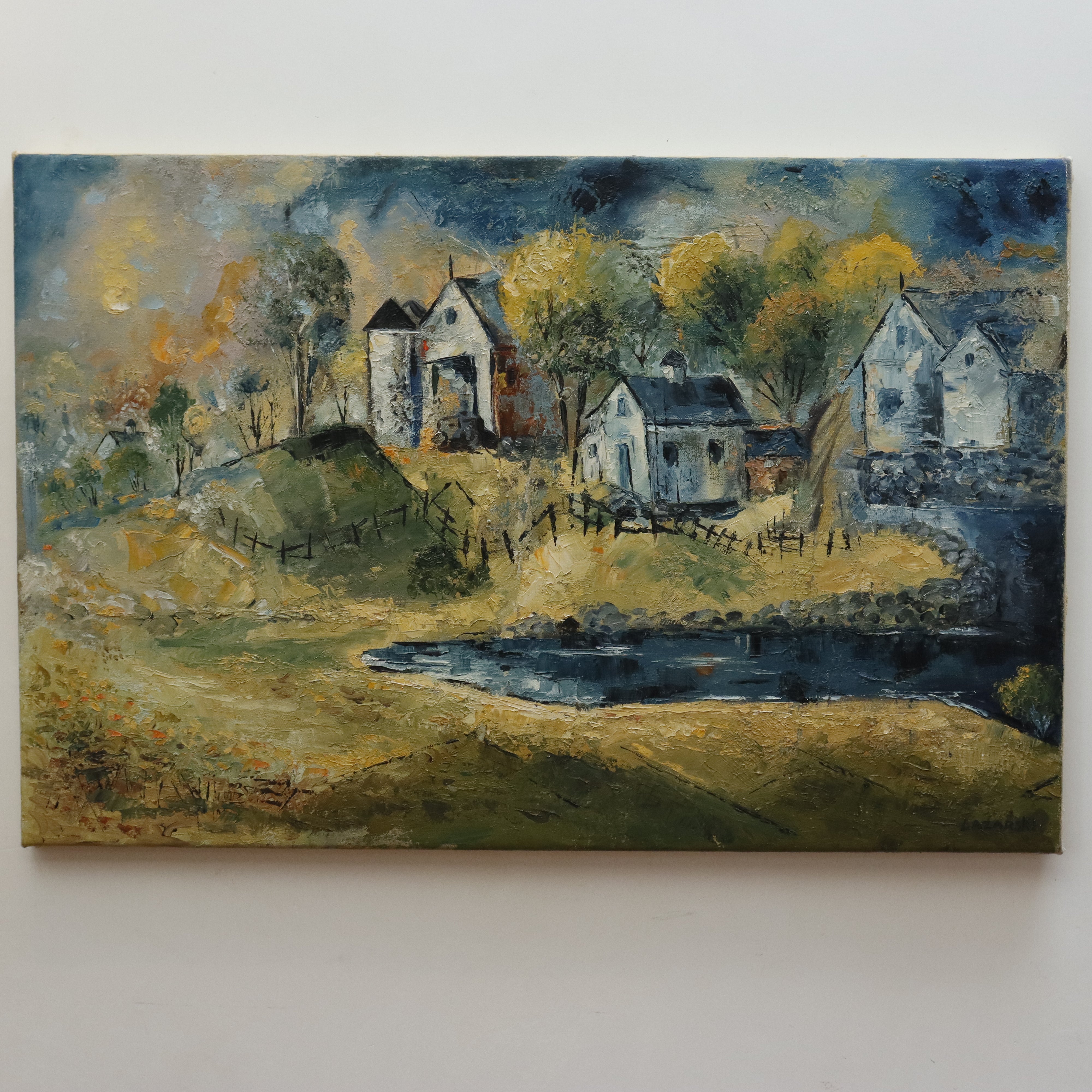 John Lazarski Polish American Oil on Canvas Expressionist Landscape Painting | Work of Man