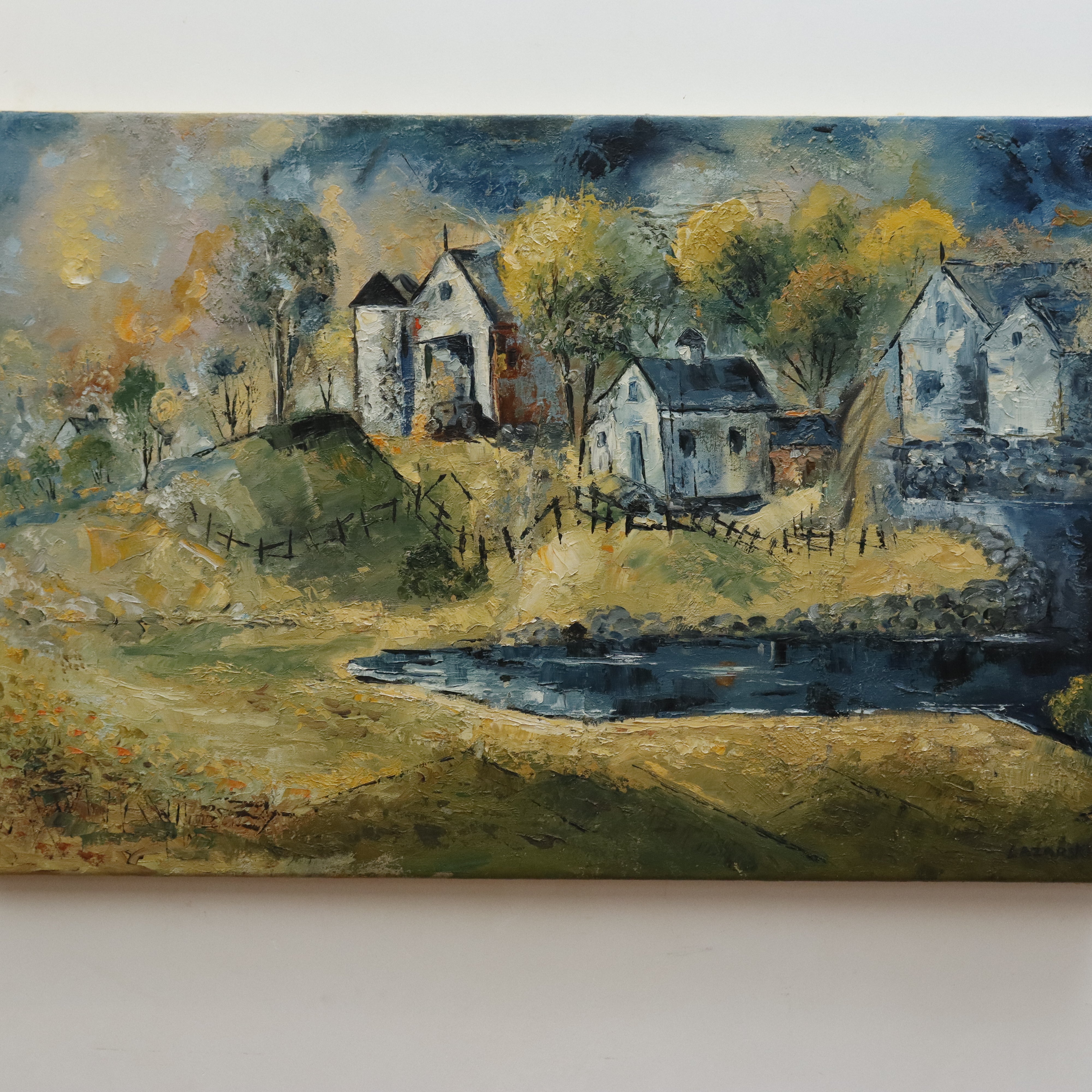 AW996: John Lazarski Polish American Expressionist Landscape Oil on Canvas Painting