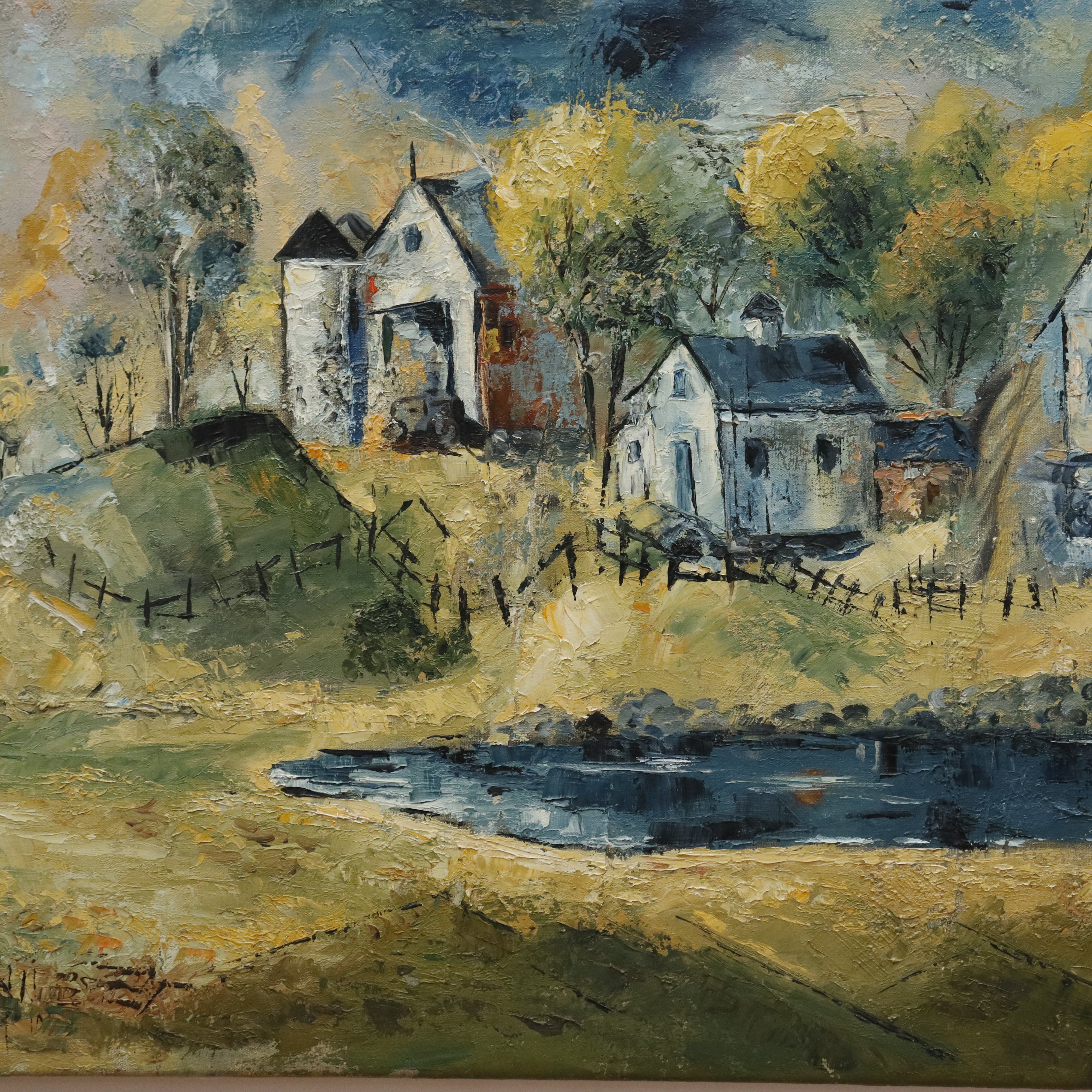 AW996: John Lazarski Polish American Expressionist Landscape Oil on Canvas Painting