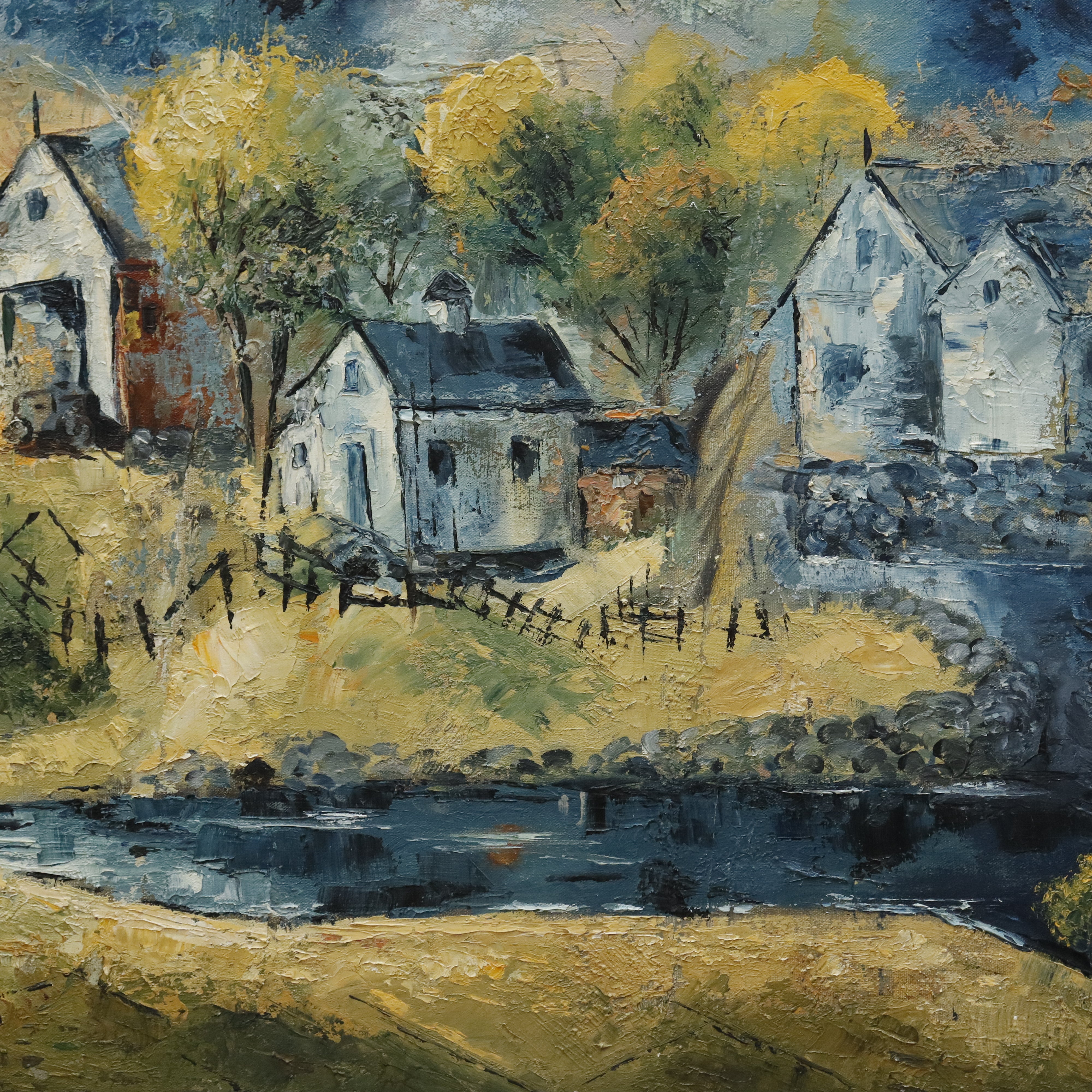 AW996: John Lazarski Polish American Expressionist Landscape Oil on Canvas Painting