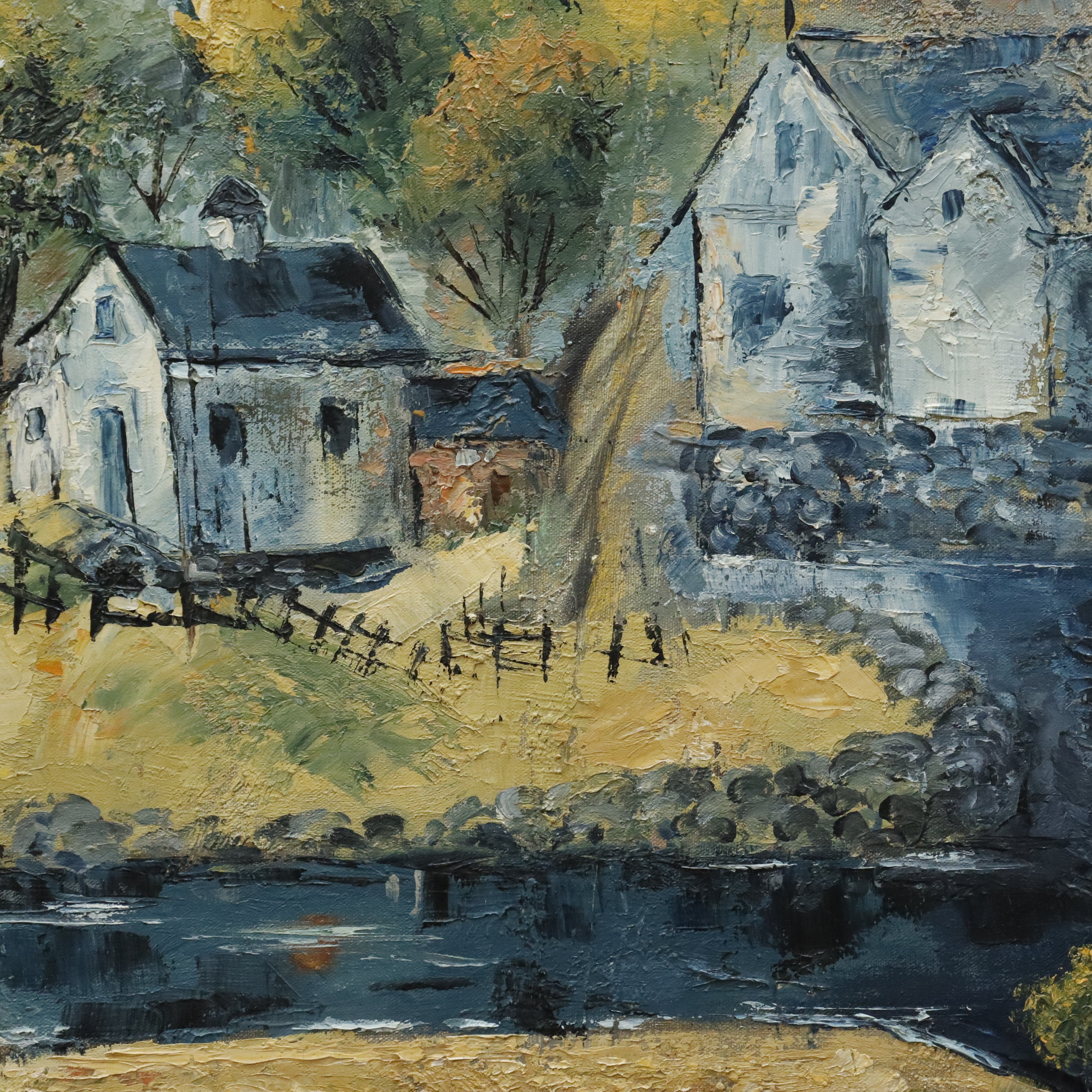 AW996: John Lazarski Polish American Expressionist Landscape Oil on Canvas Painting