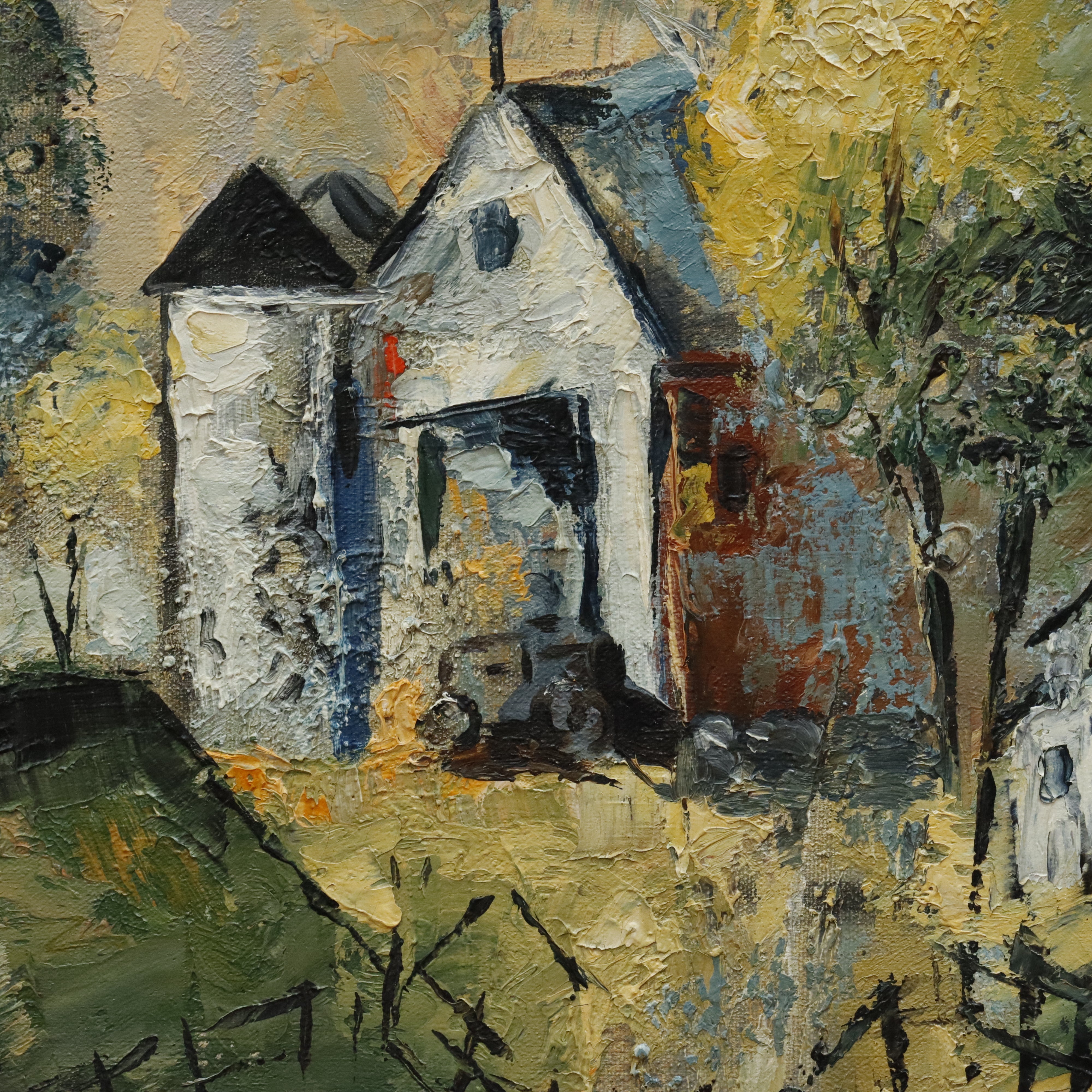 AW996: John Lazarski Polish American Expressionist Landscape Oil on Canvas Painting