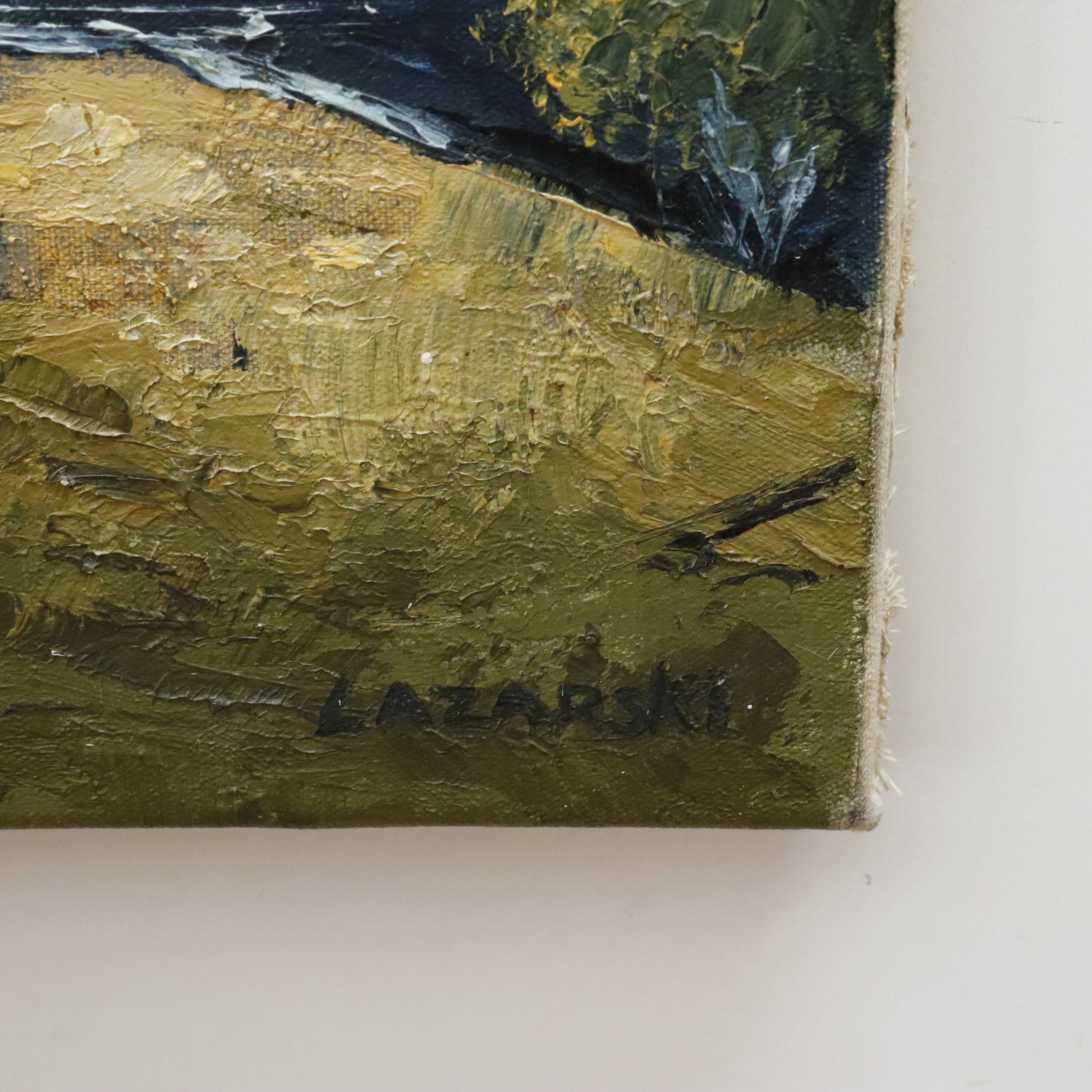 AW996: John Lazarski Polish American Expressionist Landscape Oil on Canvas Painting